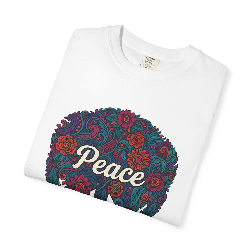 Peace Sign Floral Shirt Hippie Festival Gift Women Boho Tee Peace Symbol T-Shirt Bohemian Fan Hippie Chic Graphic Psychedelic Flowers Tshirt