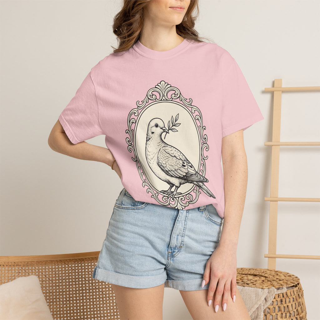 Dove Shirt Easter Harmony Gift Women Sketch Tee Pigeon T-Shirt Easter Fan Dove Drawing Retro Branch Tshirt