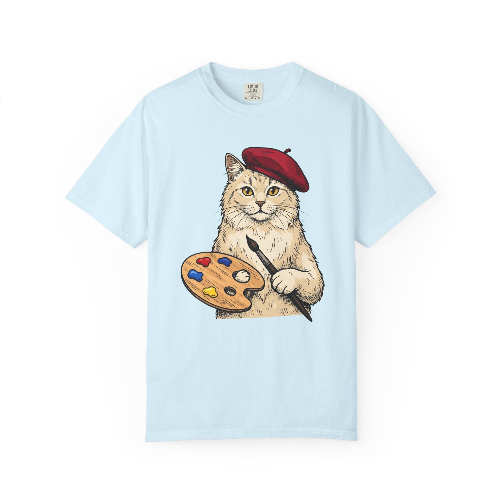 Art Cat Shirt Cat Drawing Gift Women Cartoon Tee Kitty T-Shirt Feline Fan Comic Tshirt Sketch Graphic Traditional Paint Tray Tshirt
