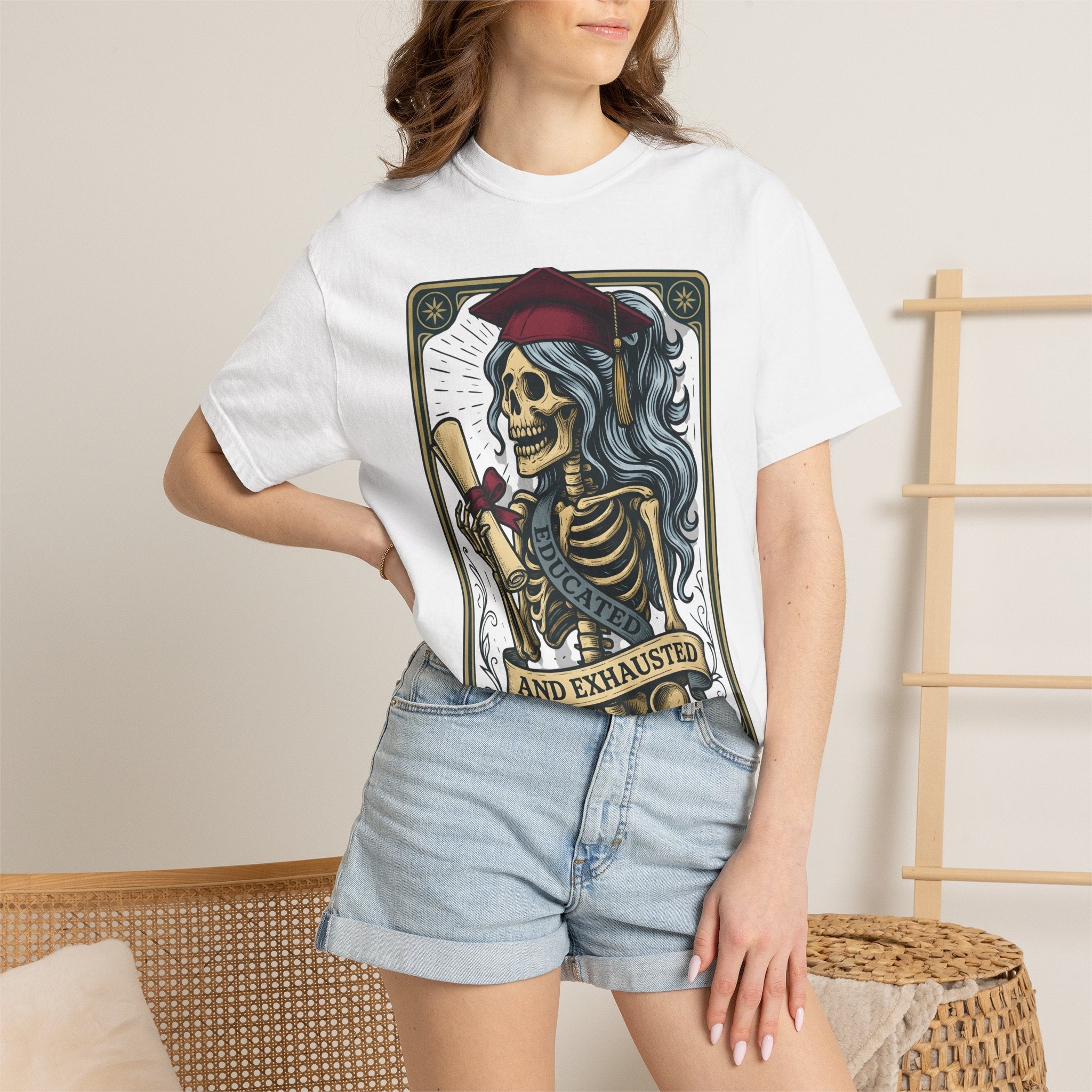 Skeleton Grad Shirt Boho Chic Ceremony Gift Women Neo Traditional Tattoo Tee Skeleton T-Shirt Bohemian Fan Tattooed Tshirt Graduation