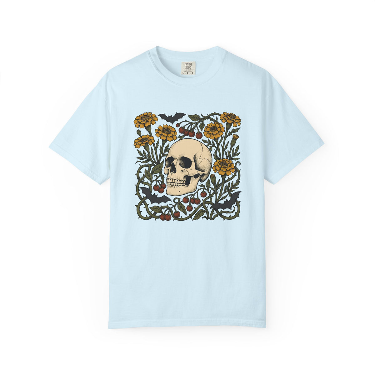 Skull Floral Shirt Halloween Gothic Gift Women Tattoo Tee Sugar Skull T-Shirt Horror Fan Tattooed Tshirt Dark Graphic Vintage Bat Tshirt