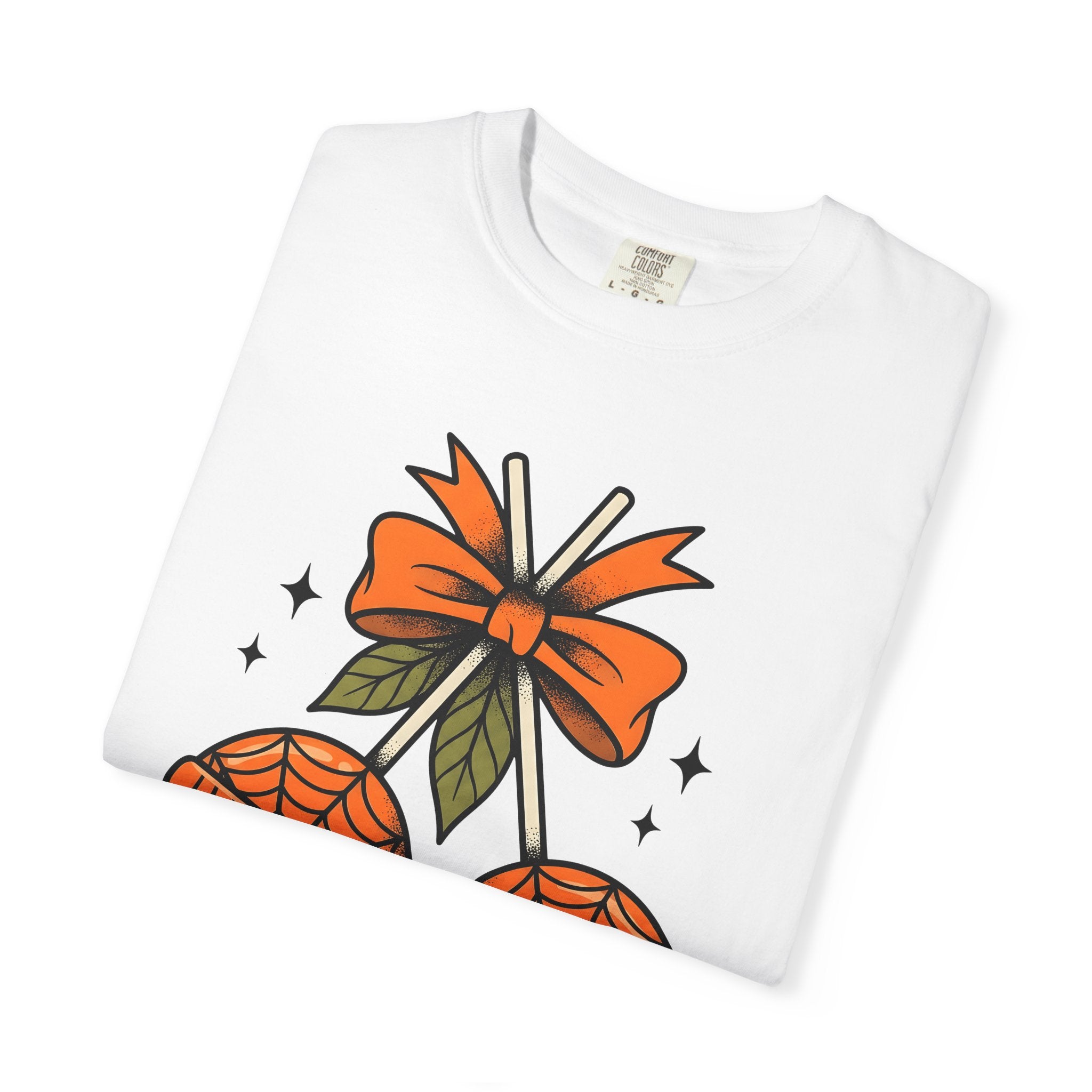 Spiderweb Candy Shirt Halloween Sweets Gift Women Traditional Tee Candy T-Shirt Halloween Fan Vintage Tshirt Dessert Graphic Retro Orange