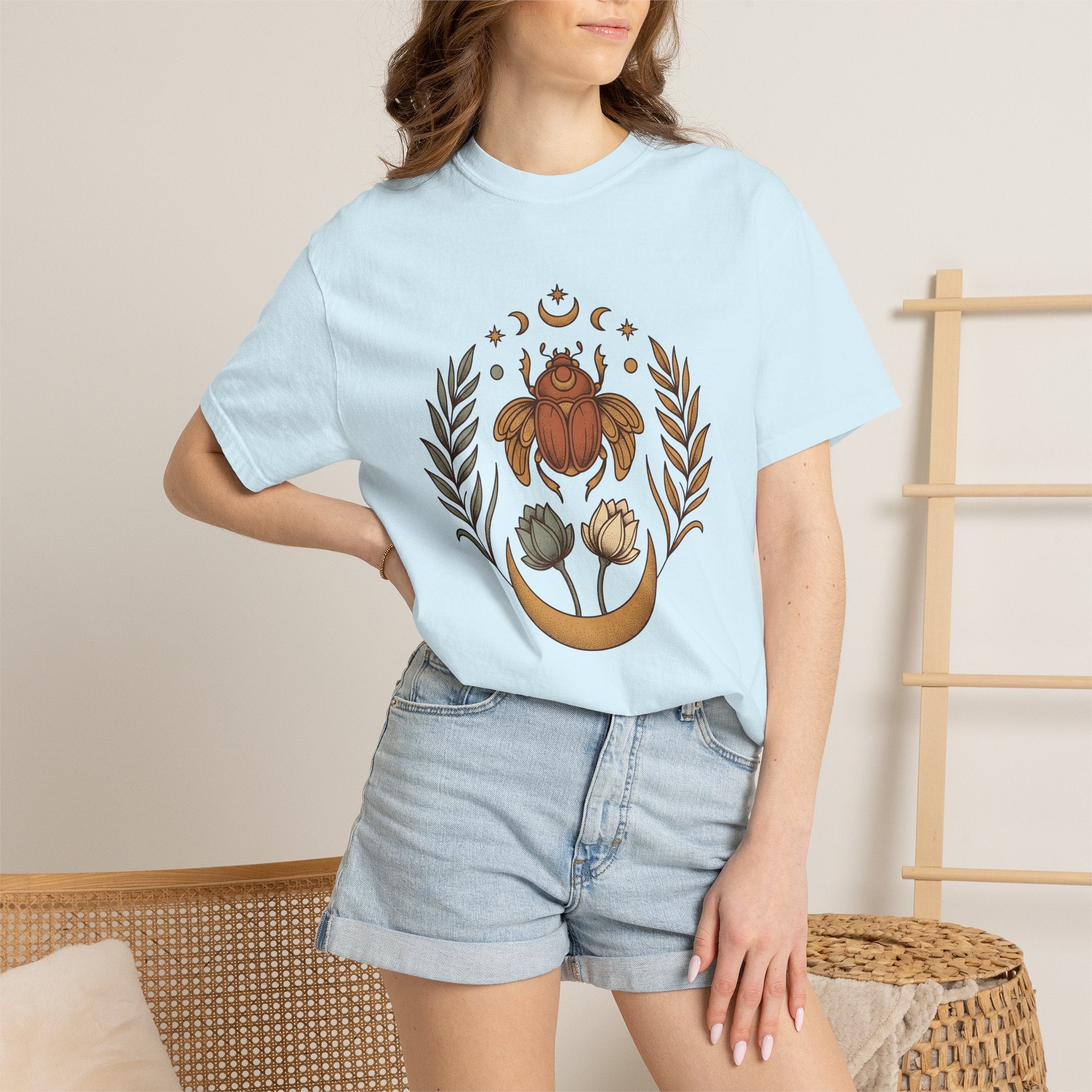 Scarab Beetle Shirt Boho Chic Spiritual Gift Women Boho Tee Beetle T-Shirt Bohemian Fan Hippie Tshirt Mystical Graphic Vintage Crescent Moon