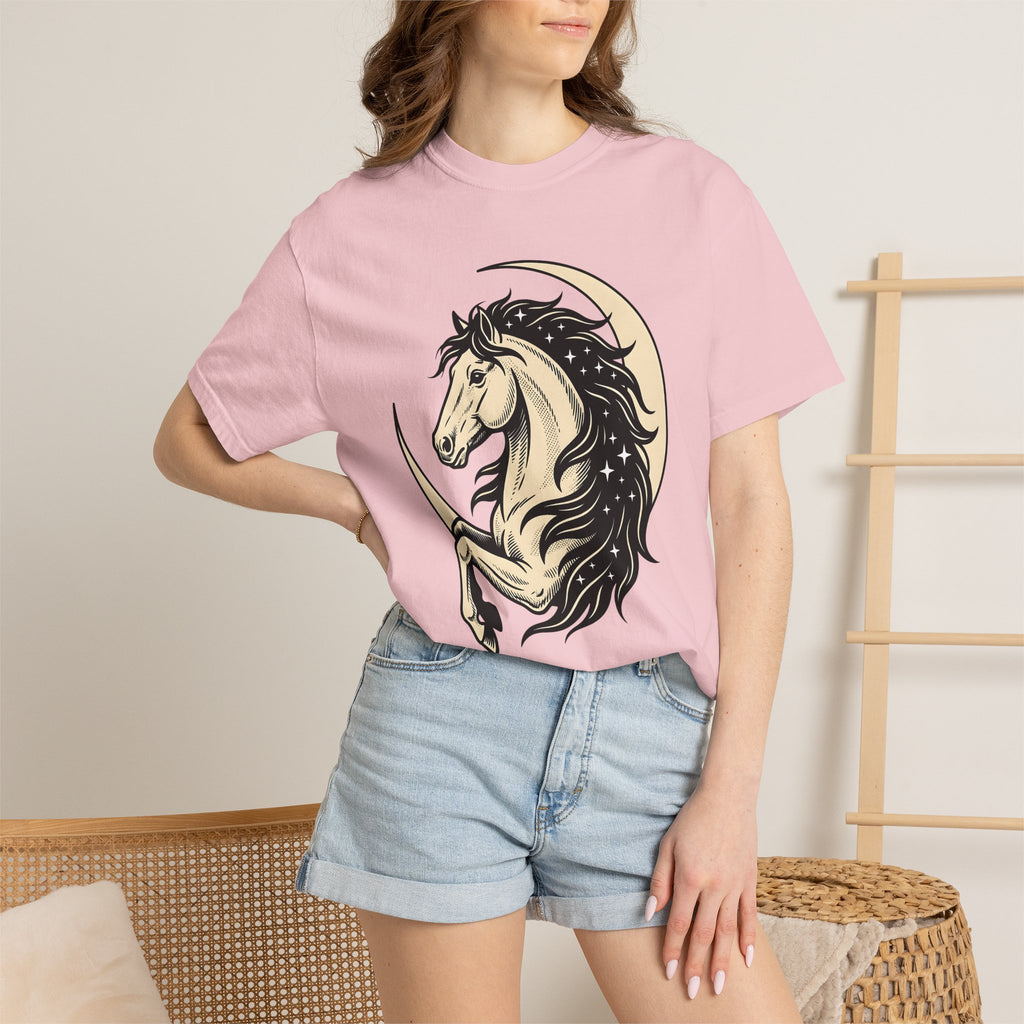 Horse Moon Shirt Cowgirl Wildlife Gift Women Hand Drawn Tee Equine T-Shirt Cowboy Fan Rodeo Tshirt Animal Graphic Country Starry Sky Tshirt