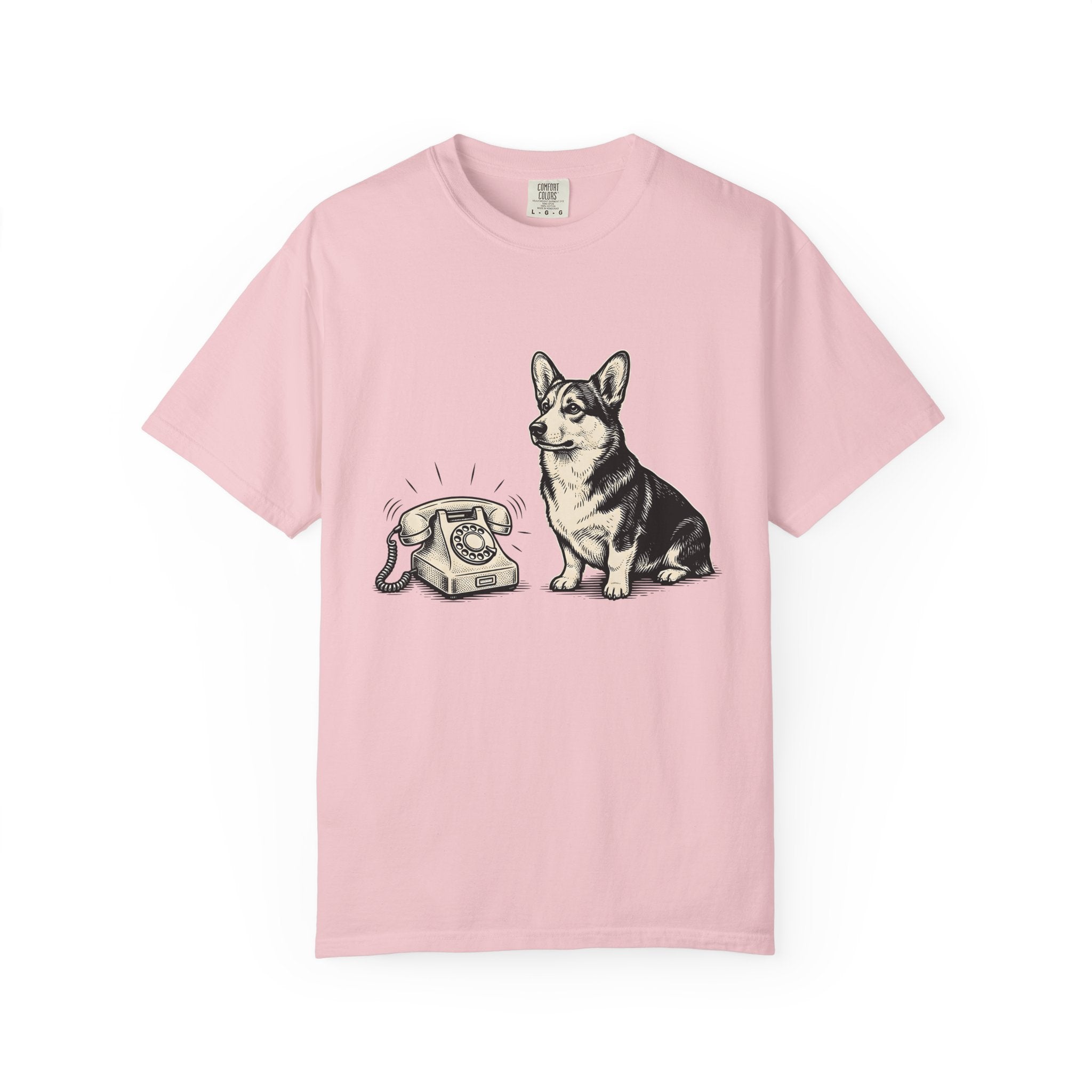 Corgi Pet Shirt Dog Comedy Gift Women Antique Tee Puppy T-Shirt Dog Fan Retro Tshirt Humor Graphic Doodle Vintage Telephone Tshirt