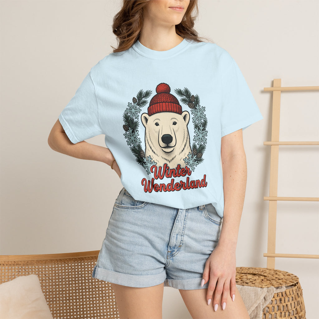 White Bear Shirt Christmas Wildlife Gift Women Sketch Tee Polar Bear T-Shirt Xmas Fan Arctic Animal Graphic Tshirt Retro Winter Flakes