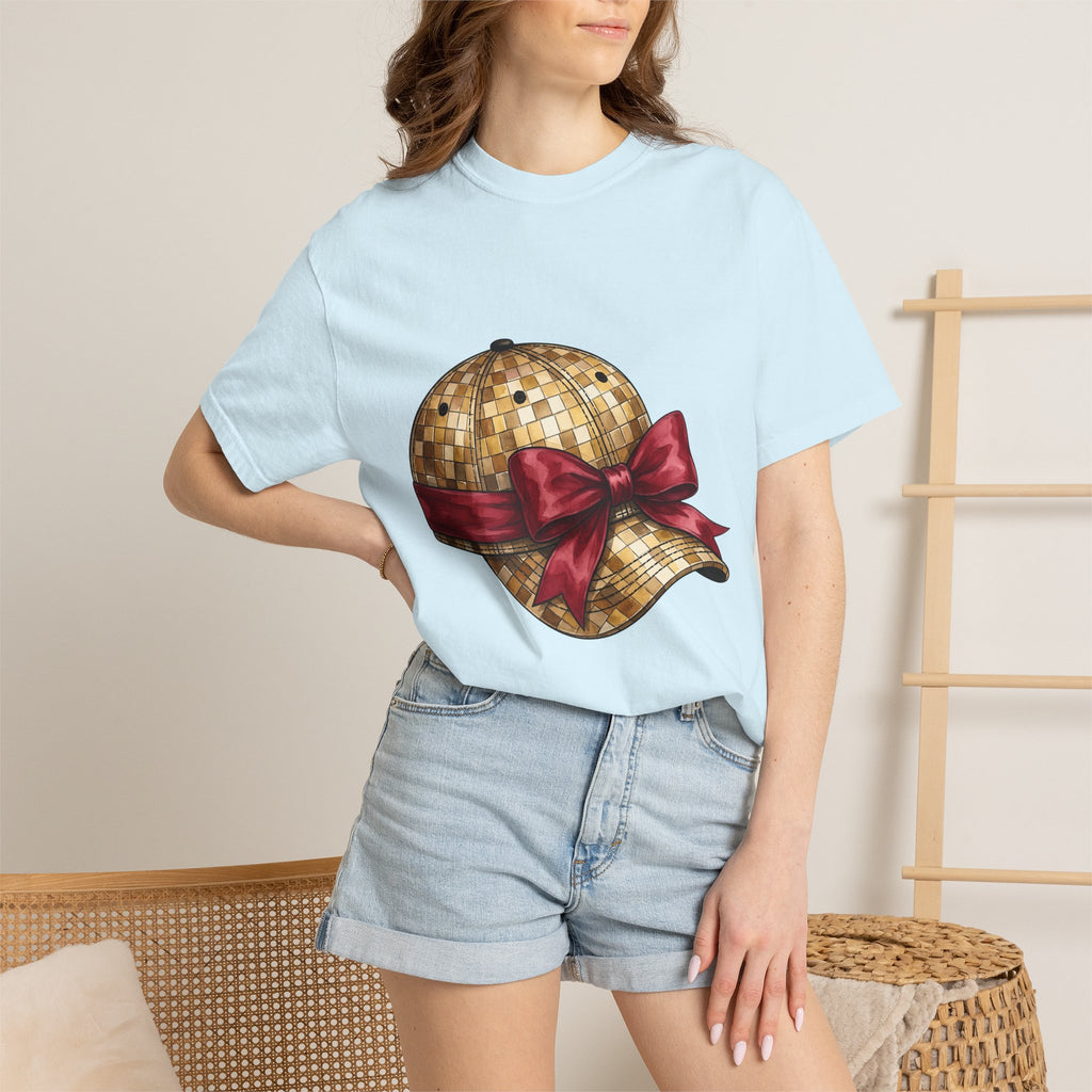 Sequin Cap Shirt Moms Fashion Gift Women Watercolor Tee Glamour Cap T-Shirt Motherhood Fan Painted Tshirt Style Graphic Hand Drawn Bow