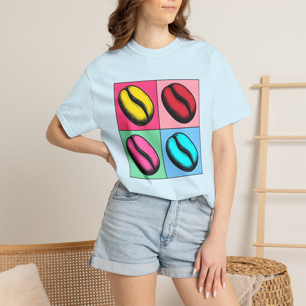 Coffee Bean Shirt Coffee Foodie Gift Women Pop Art Tee Coffee Bean T-Shirt Coffee Fan Pop Art Tshirt Foodie Graphic Retro Color Block Tshirt