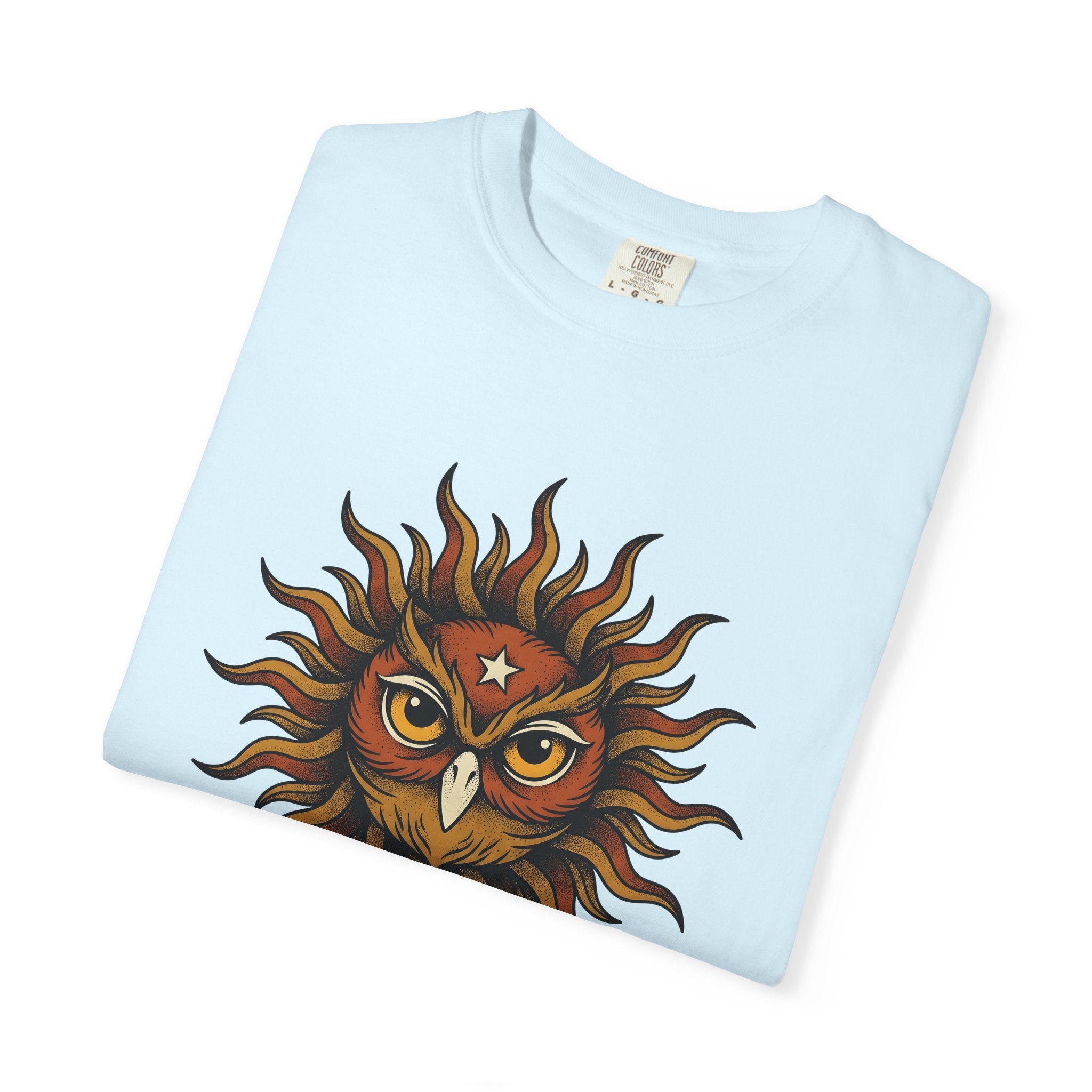 Owl Sun Shirt Owl Bohemian Gift Women Line Art Tee Hoot T-Shirt Owl Fan Minimalist Tshirt Hippie Graphic Hand Drawn Star Tshirt