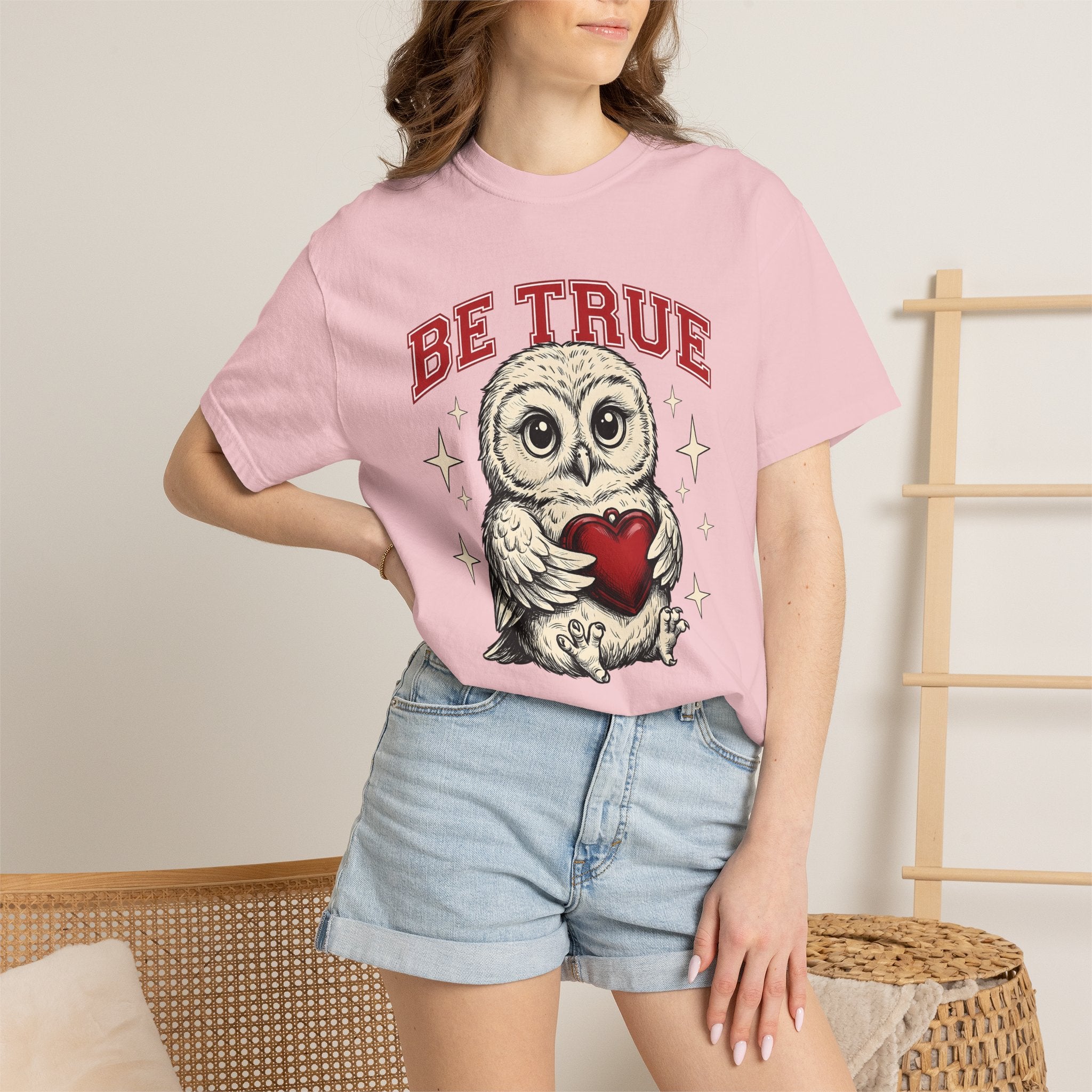 Owl Heart Shirt Valentines Day Animal Gift Women Cute Tee Owl T-Shirt Valentine Fan Kawaii Tshirt Creature Graphic Vintage Stars Tshirt