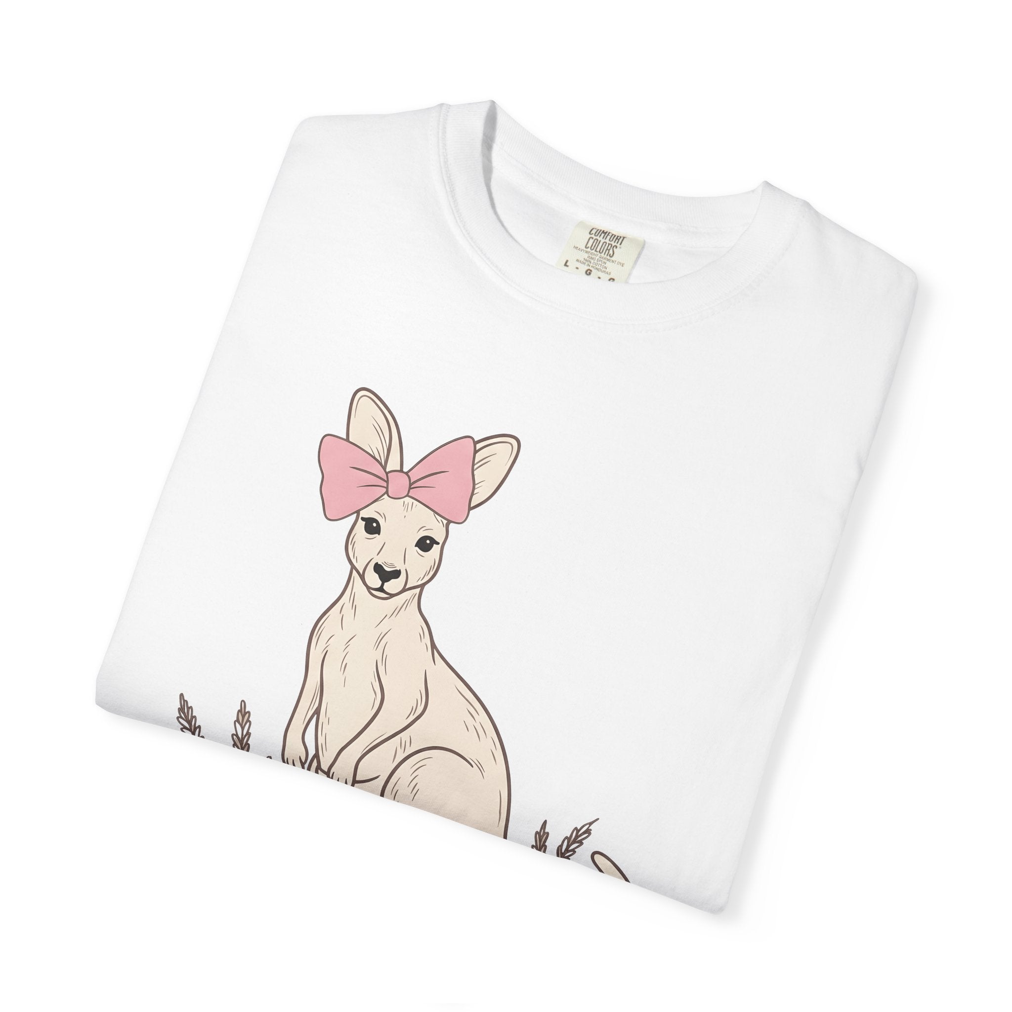 Kangaroo Ribbon Shirt Cute Wildlife Gift Women Sketch Tee Roo T-Shirt Adorable Fan Drawing Tshirt Line Art Flower Tshirt