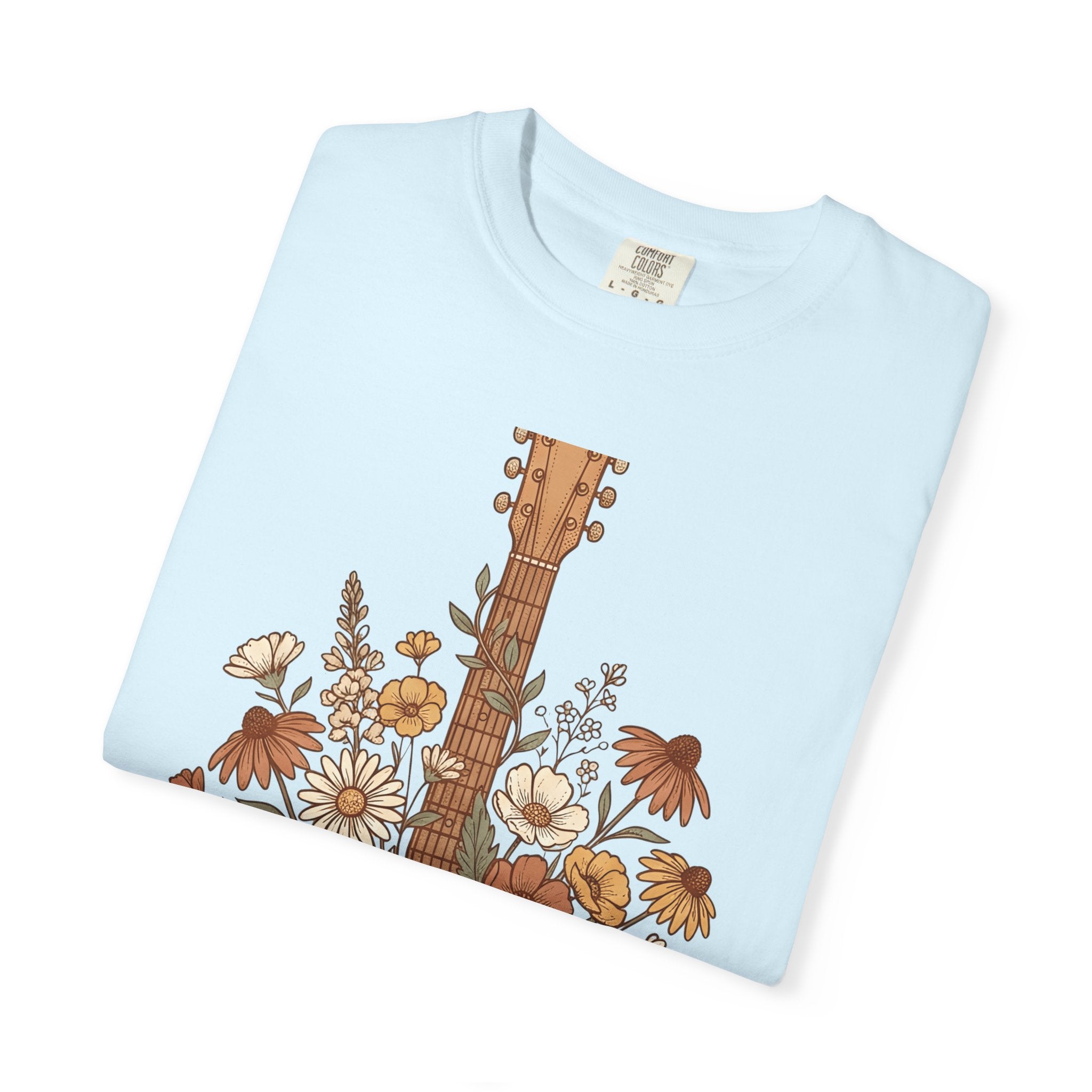 Floral Guitar Art Shirt Cowgirl Melody Gift Women Western Tee Guitar T-Shirt Rodeo Fan Country Tshirt Song Graphic Sketch Wild Blooms Tshirt