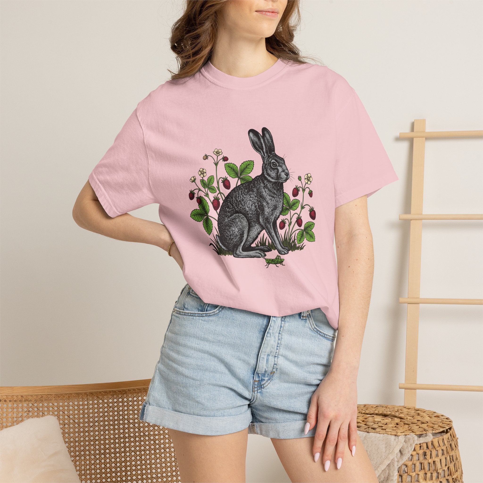 Hare Drawing Shirt Animals Wildlife Gift Women Garden Tee Rabbit T-Shirt Bunny Fan Hare Tshirt Wildlife Graphic Classic Fruit Tshirt