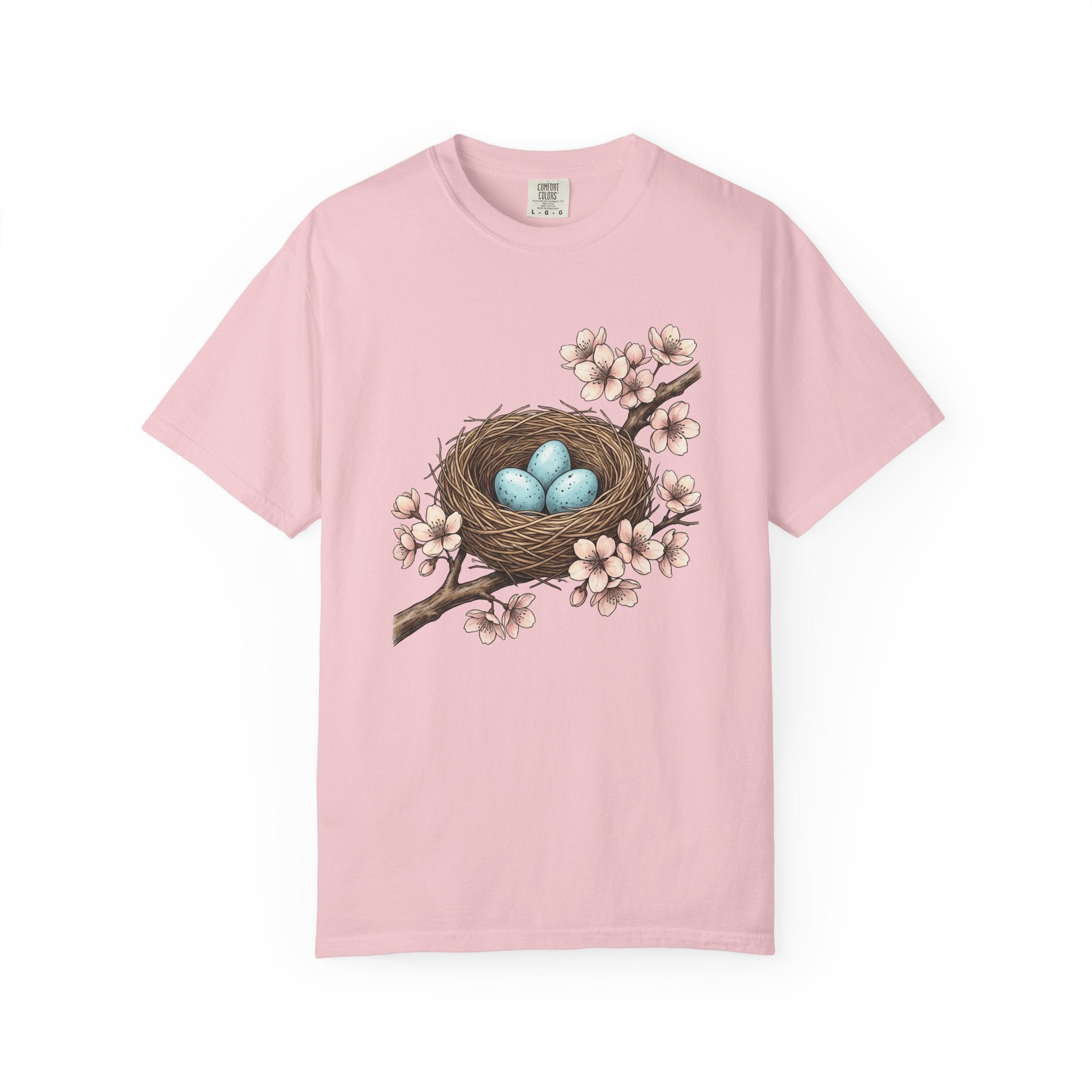 Bird Nest Shirt Easter Spring Gift Women Botanical Tee Nest T-Shirt Easter Fan Botanical Illustration Spring Graphic Vintage Cherry Blossoms