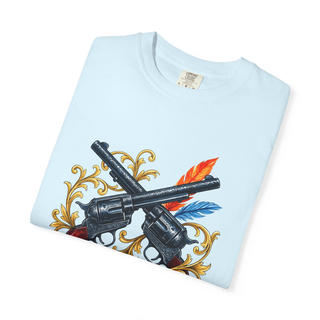 Crossed Revolvers Shirt Cowgirl Country Gift Women Western Tee Guns T-Shirt Cowboy Fan Rustic Tshirt Rural Graphic Vintage Feathers Tshirt