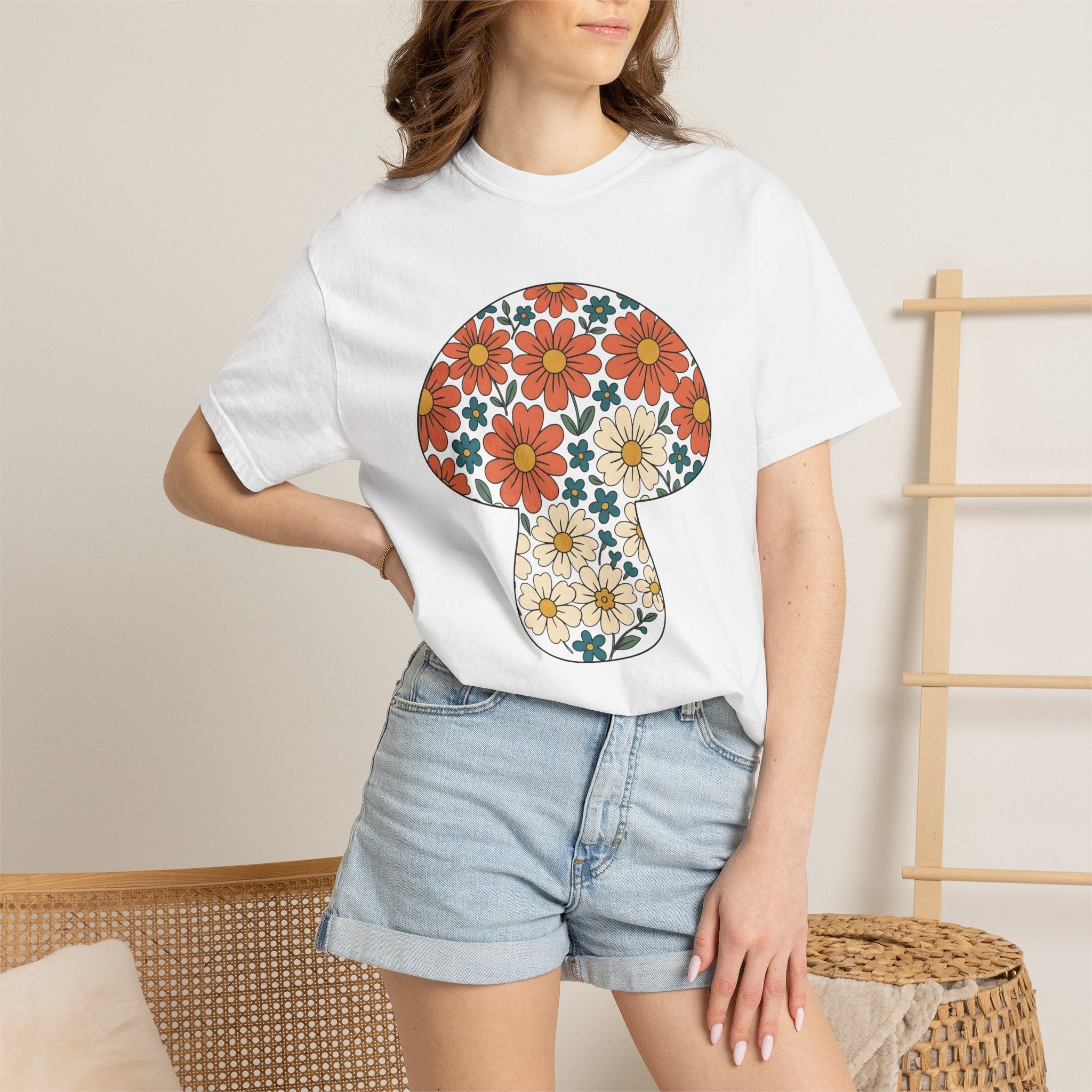 Mushroom Bloom Shirt Boho Chic Environment Gift Women Indie Tee Fungus T-Shirt Hippie Fan Bohemian Tshirt Eco Graphic Classic Daisy Flower