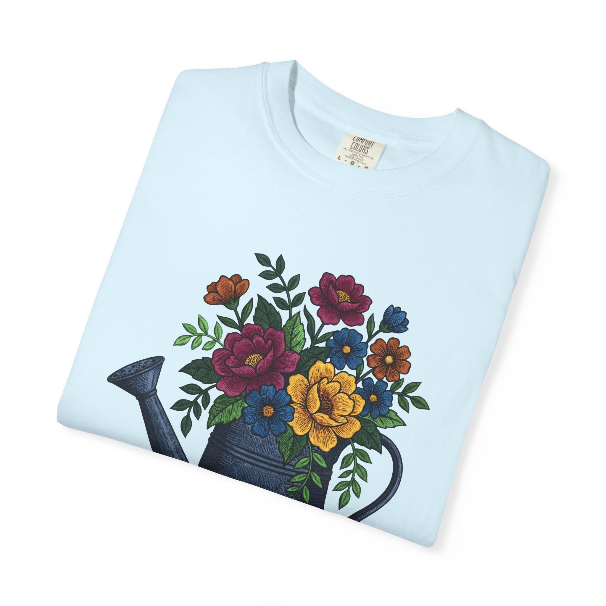 Flowers Watering Pitcher Shirt Easter Blossoms Gift Women Sewing Tee Watering Can T-Shirt Spring Fan Watercolor Tshirt Floral Graphic