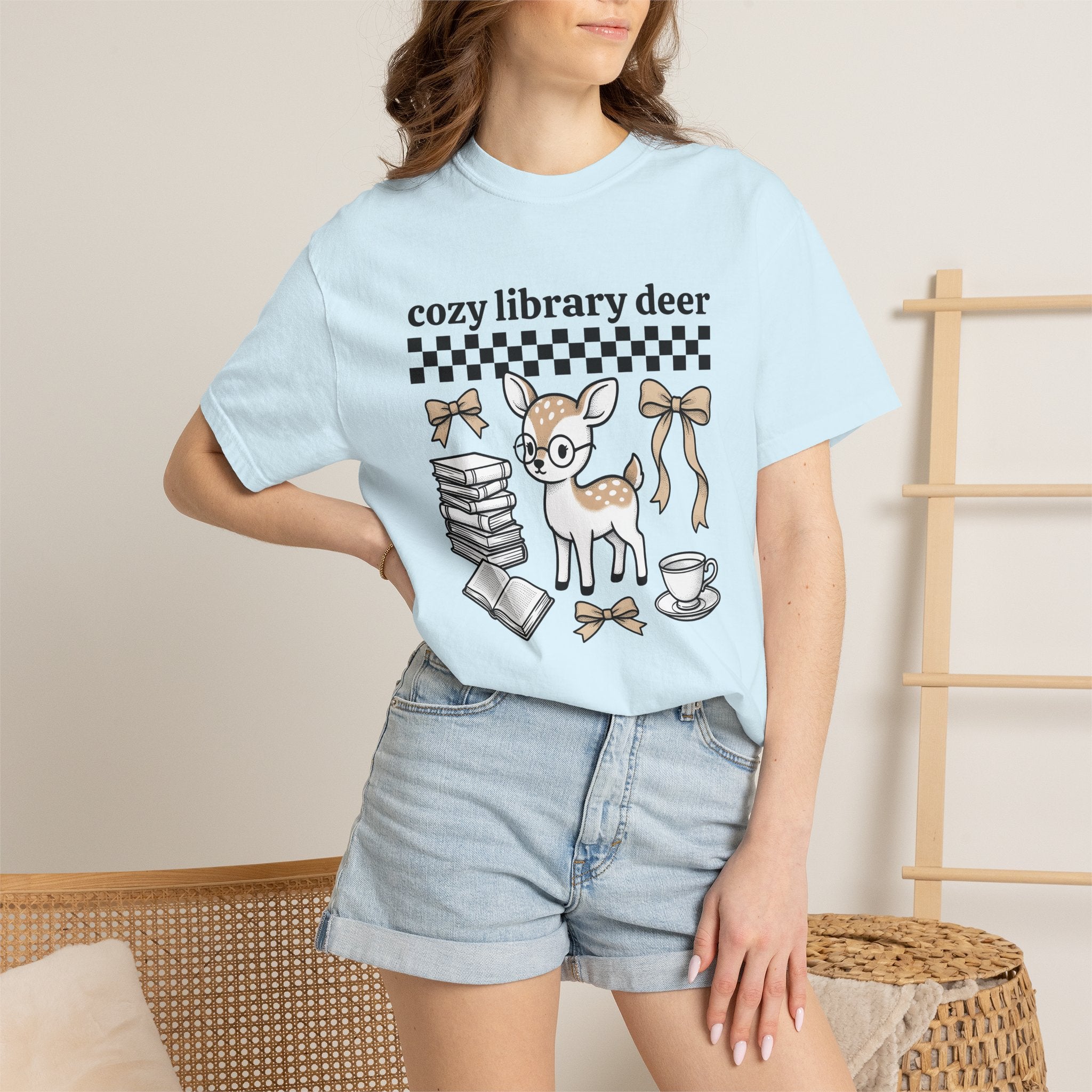 Stag Glasses Shirt Book Wildlife Gift Women Sweet Tee Spectacles T-Shirt Bibliophile Fan Specs Tshirt Animal Graphic Old-School Stacked