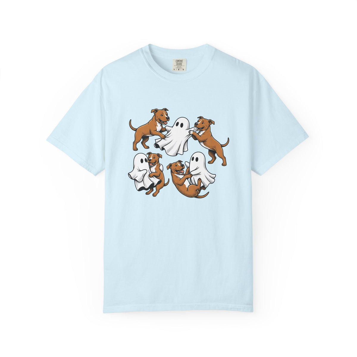 Ghost Pitbull Puppy Shirt Dog Funny Gift Women Comic Tee Pitbull Pup T-Shirt Dog Fan Cartoon Tshirt Humor Graphic Hand Drawn Halloween
