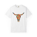 Steer Skull Shirt Cowgirl Ranch Gift Women Southwestern Tee Bull Skull T-Shirt Rodeo Fan Western Tshirt Farm Graphic Sketch Prairie Flowers