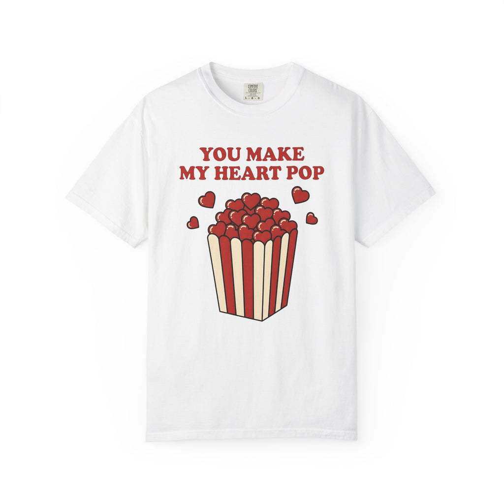 Heart Popcorn Shirt St. Valentine's Day Couples Gift Women Cartoon Tee Popcorn T-Shirt Valentine Fan Comic Tshirt Partner Graphic Retro