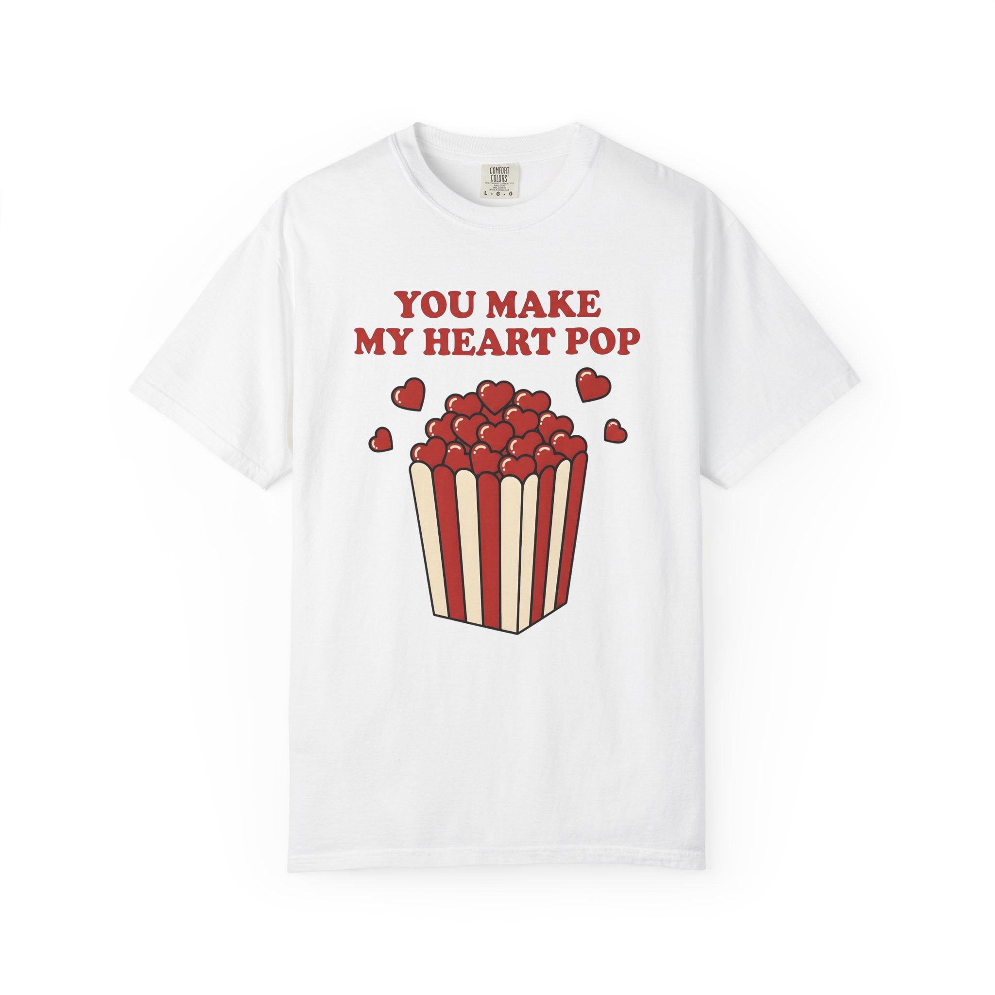 Heart Popcorn Shirt St. Valentine's Day Couples Gift Women Cartoon Tee Popcorn T-Shirt Valentine Fan Comic Tshirt Partner Graphic Retro