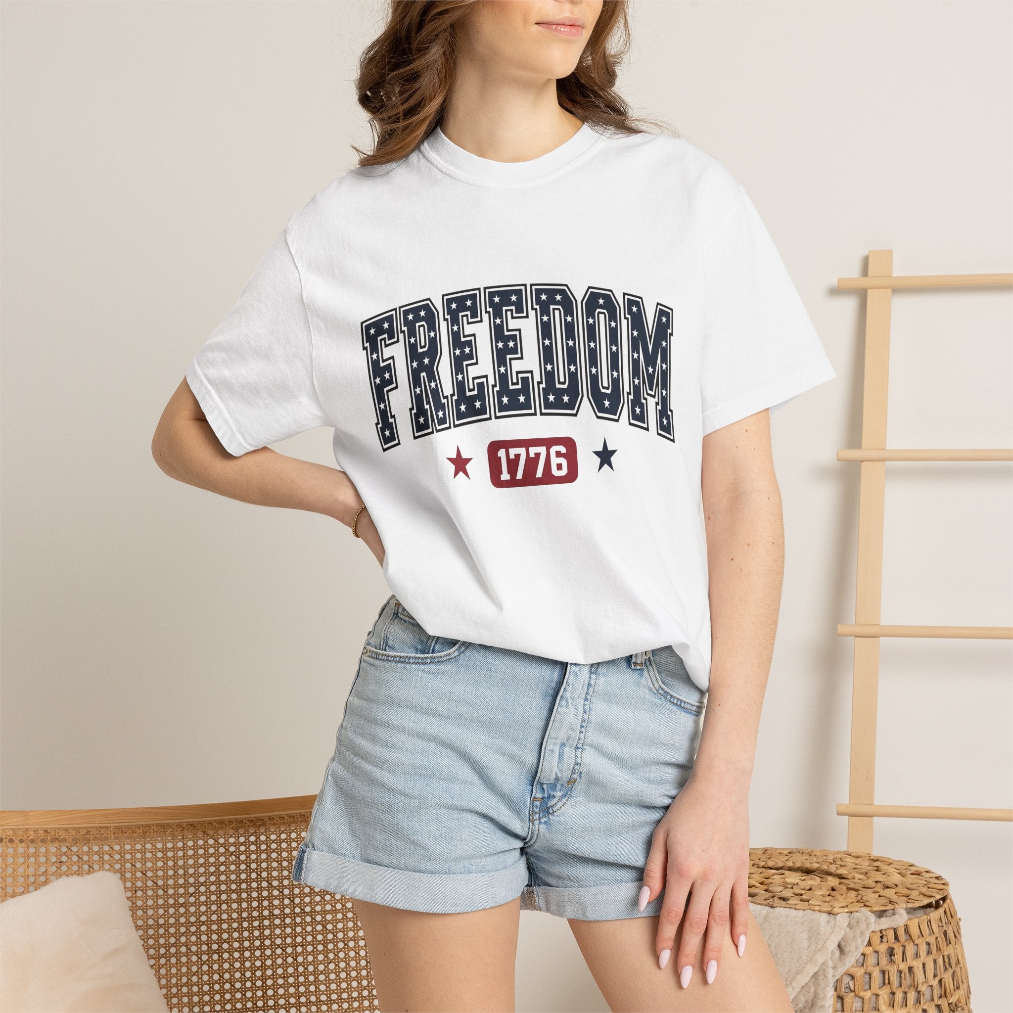 Star Pattern Text Shirt America Holiday Gift Women Patriotic Tee Typography T-Shirt American Enthusiast Retro Tshirt Celebration Graphic