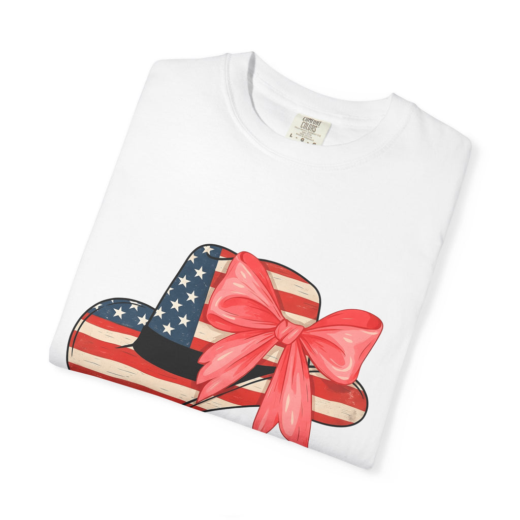 Patriotic Hat Shirt 4th Of July Patriotic Gift Women Vintage Tee Cap T-Shirt Fireworks Fan Retro Tshirt American Graphic Hand Drawn Bow