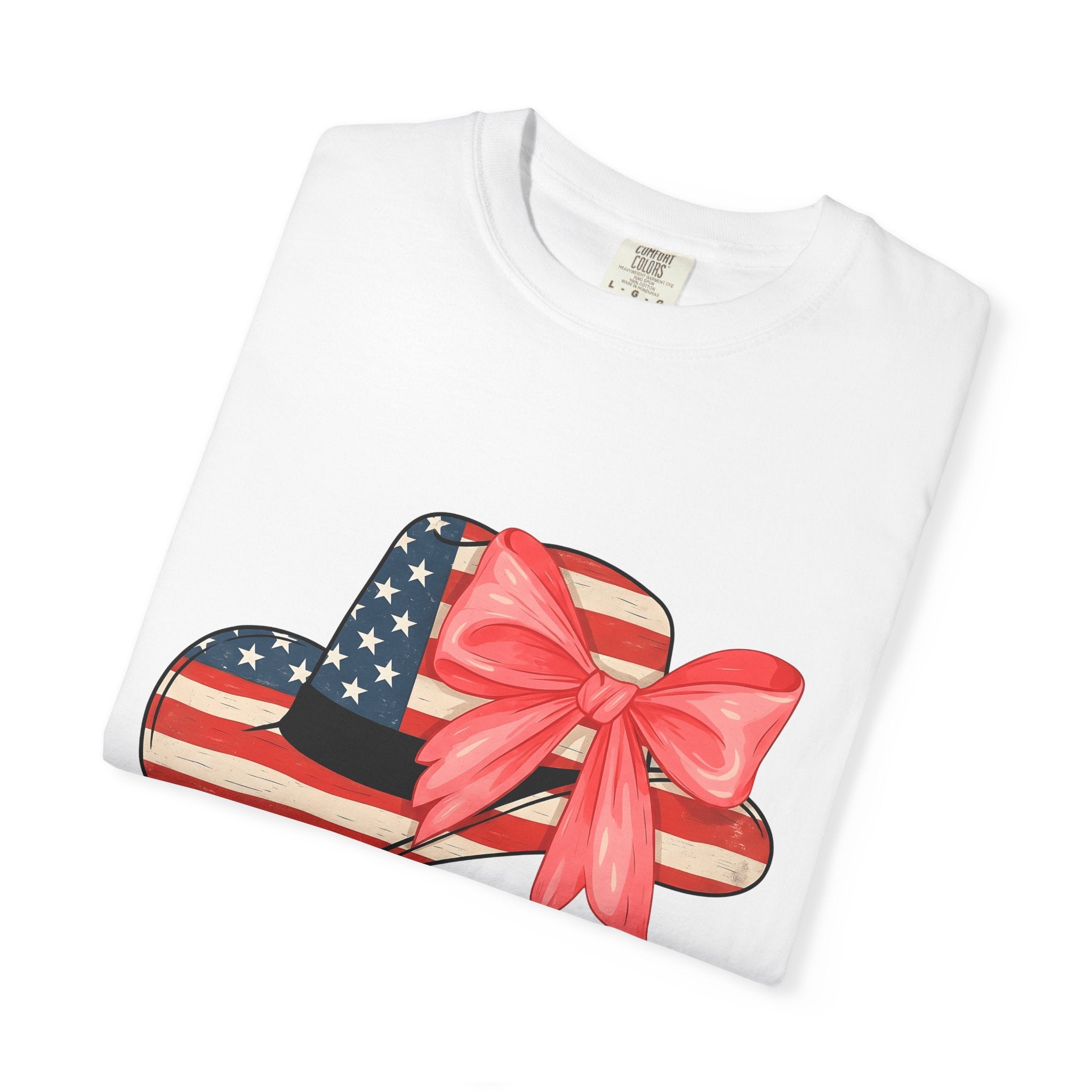 Patriotic Hat Shirt 4th Of July Patriotic Gift Women Vintage Tee Cap T-Shirt Fireworks Fan Retro Tshirt American Graphic Hand Drawn Bow