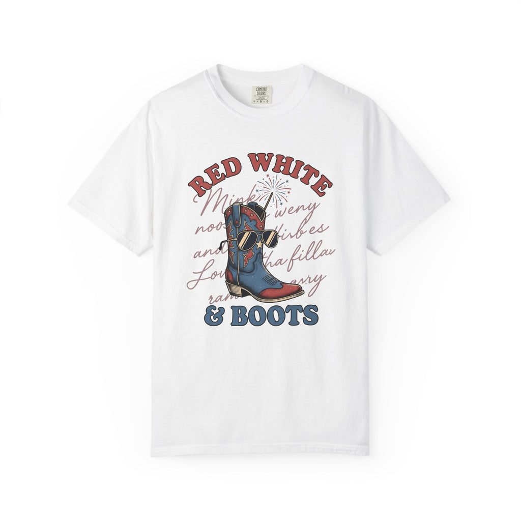 Western Boot Shirt America/4th Of July Folk Gift Women Classic Tee Cowboy Boot T-Shirt Patriot Fan Cowboy Tshirt Folk Graphic Old School