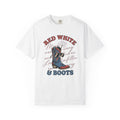 Western Boot Shirt America/4th Of July Folk Gift Women Classic Tee Cowboy Boot T-Shirt Patriot Fan Cowboy Tshirt Folk Graphic Old School