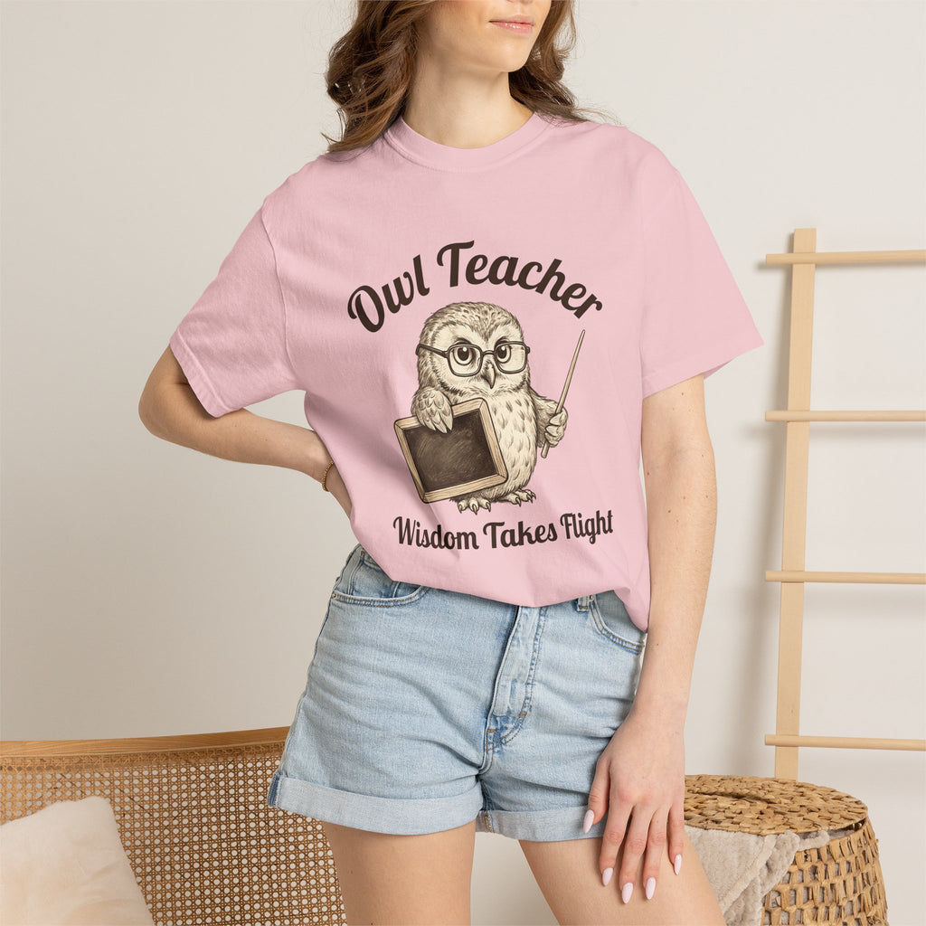 Owl Instructor Shirt Teacher Pet Gift Women Line Art Tee Owl Teacher T-Shirt Educator Enthusiast Illustration Graphic Drawing Hand Drawn
