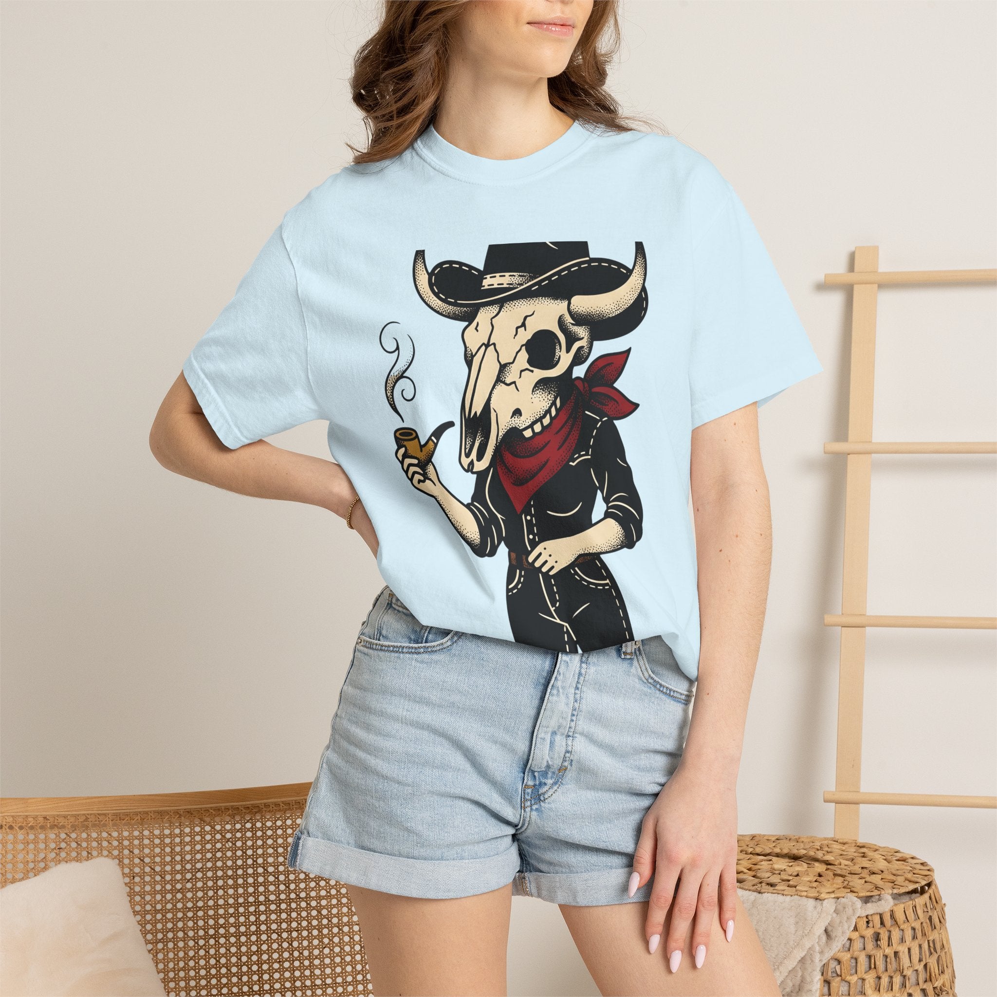 Skull Cowboy Shirt Cowgirl Country Gift Women Line Art Tee Sugar Skull T-Shirt Rodeo Fan Tattoo Graphic Tshirt Old School Neckerchief Tshirt