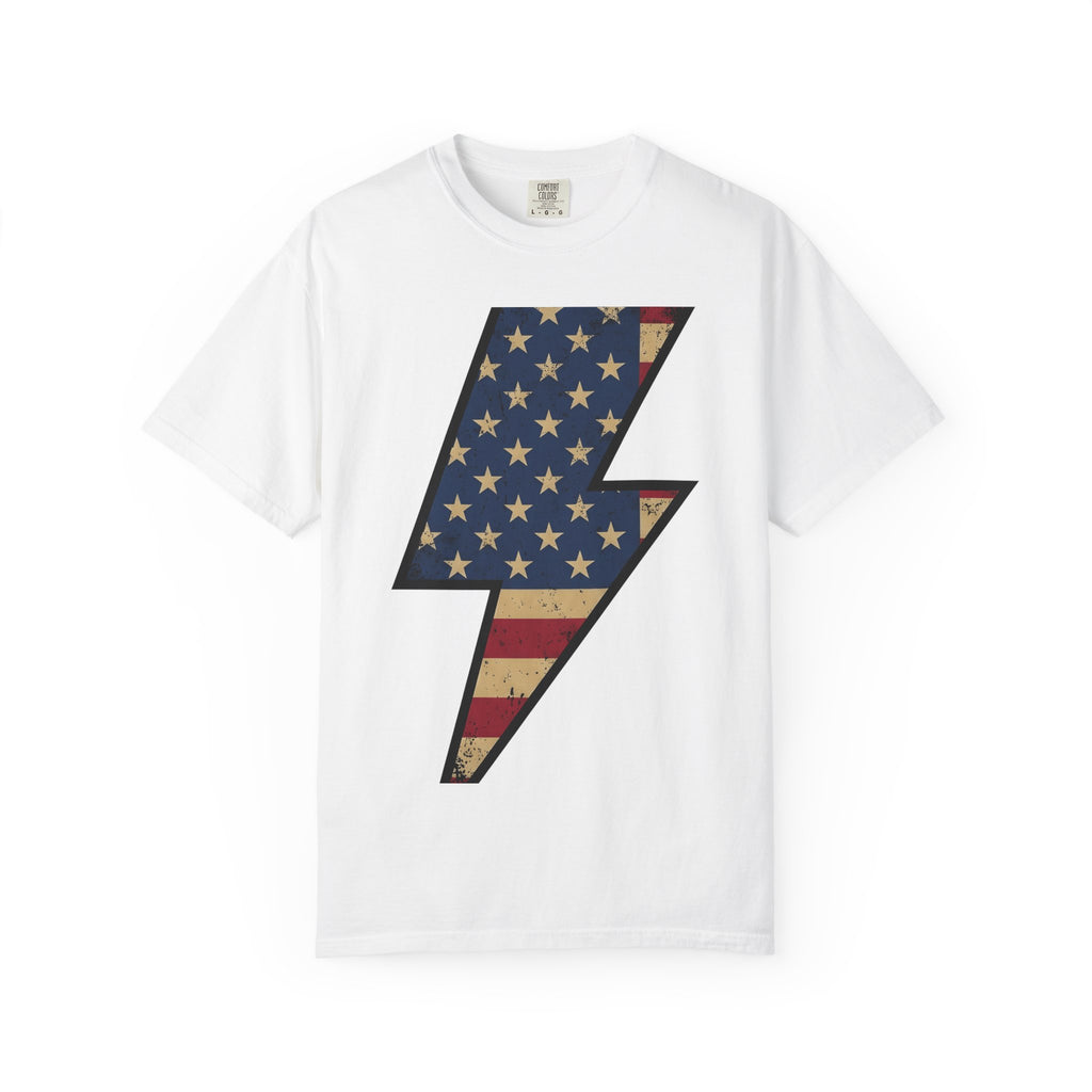 Lightning Strike Shirt America Freedom Gift Women Line Art Tee Thunderbolt T-Shirt American Fan Illustration Graphic Cartoon Star Symbols