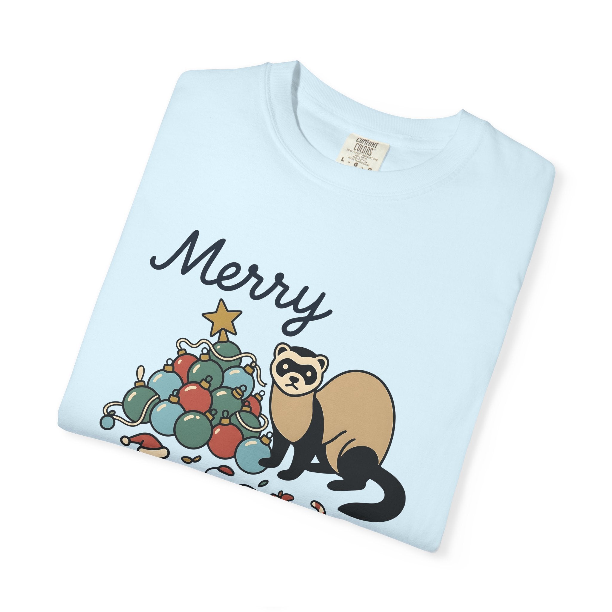 Ferret Illustration Shirt Christmas Pet Gift Women Cute Tee Weasel T-Shirt Xmas Fan Ferret Graphic Cute Tshirt Simple Holiday Baubles Tshirt