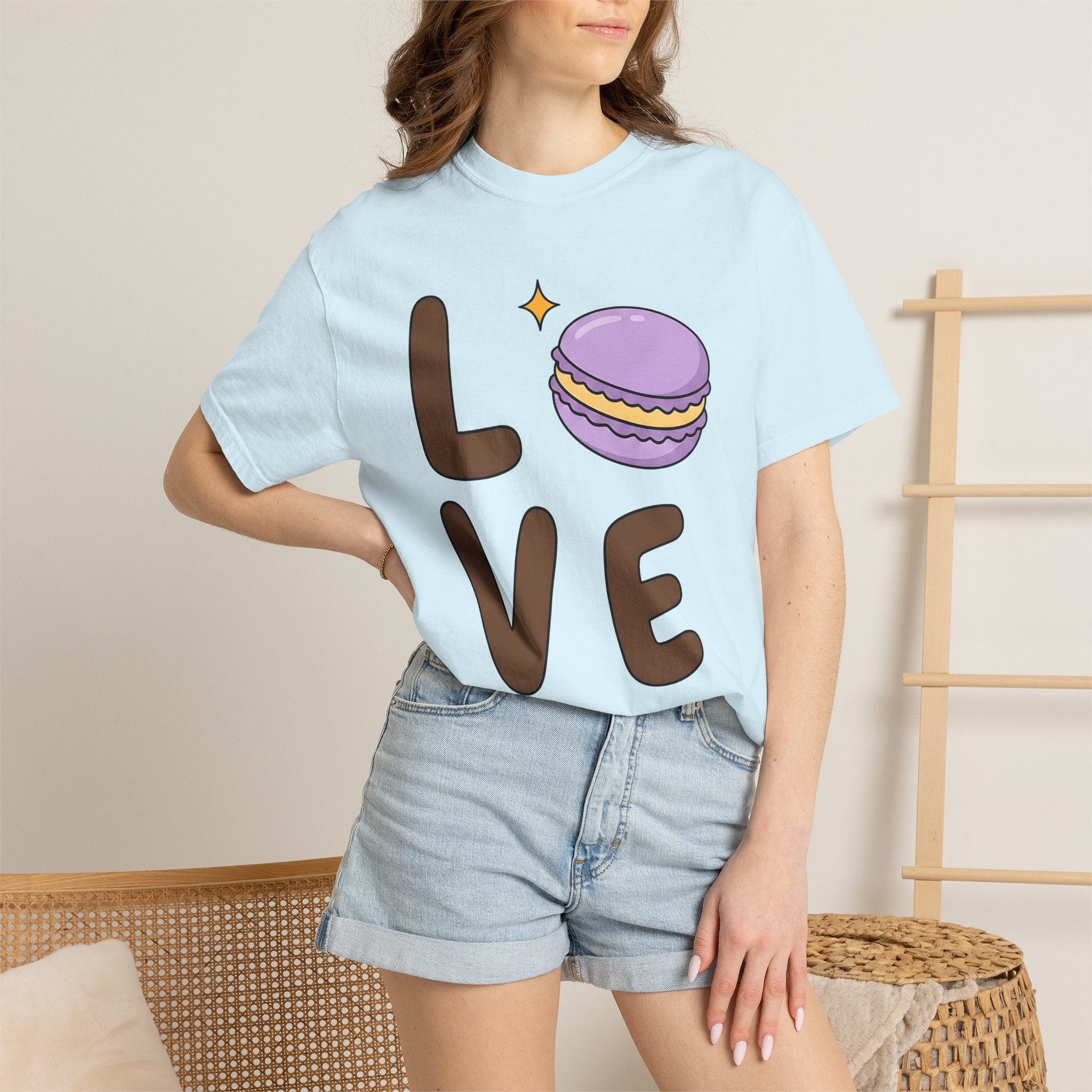 Macaron Illustration Shirt Desserts Gastronomy Gift Women Adorable Tee Macaron T-Shirt Pastry Fan Cute Tshirt Food Graphic Animated Shimmer