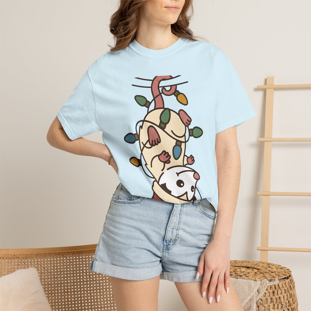 Opossum Santa Hat Shirt Christmas Pet Gift Women Comic Tee Possum T-Shirt Xmas Fan Cartoon Tshirt Animal Graphic Chibi Holiday Lights Tshirt