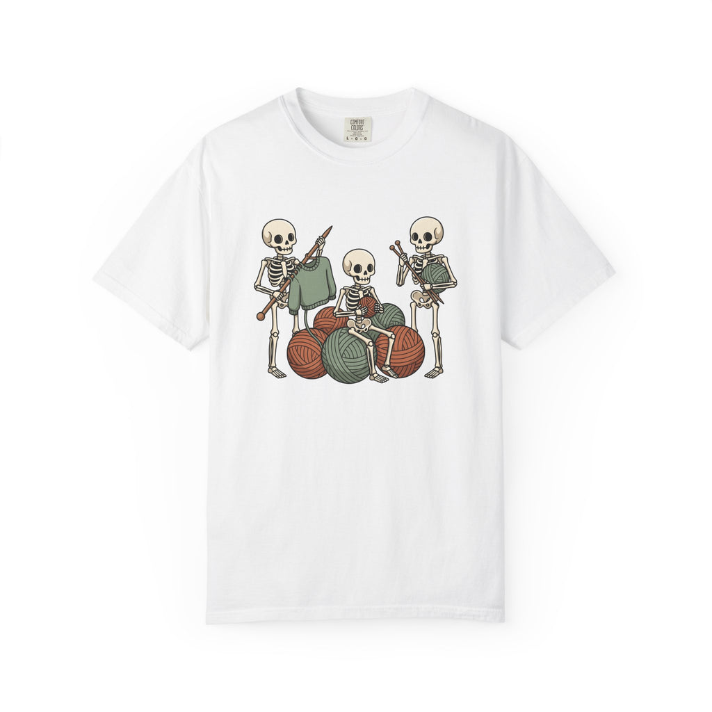 Skeleton Knitting Shirt Halloween Knitting Gift Women Cartoon Tee Bone Knitting T-Shirt Horror Fan Cartoonish Tshirt Knitting Design Hand