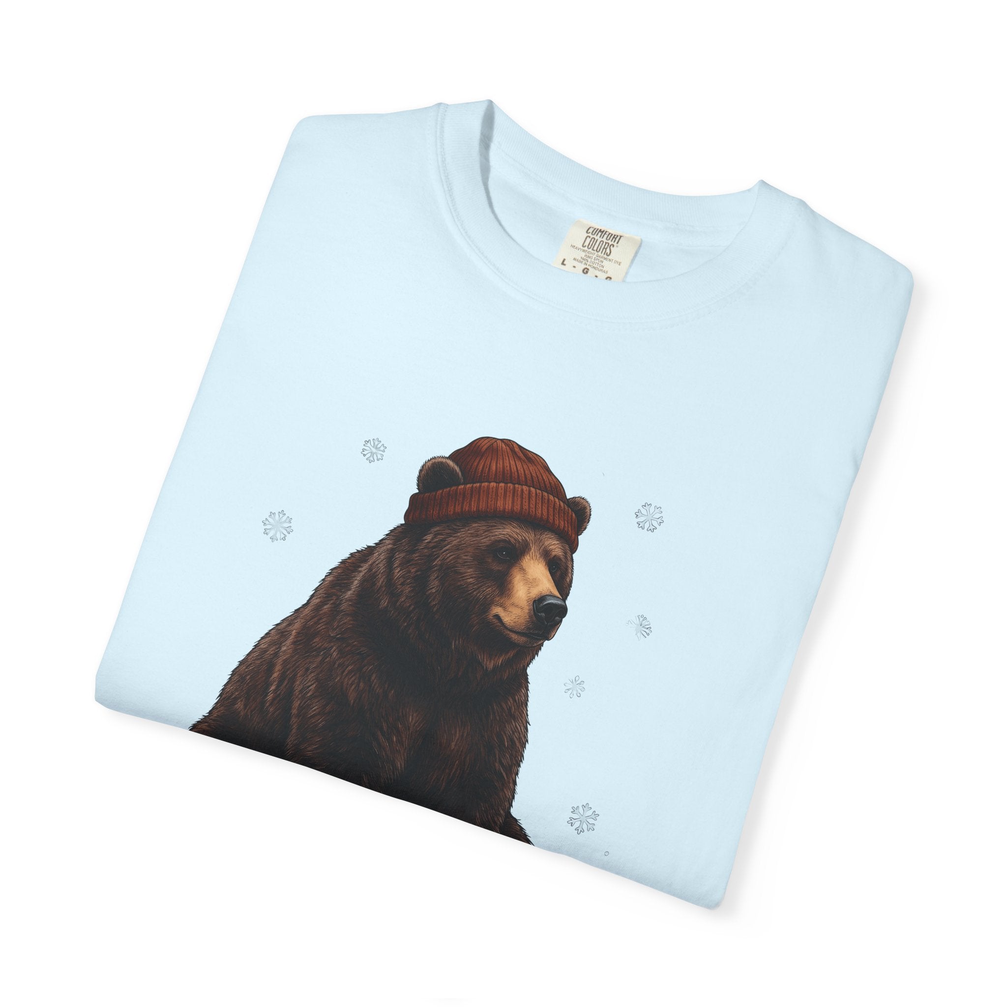 Bear Beanie Shirt Animals Cold Gift Women Sketch Tee Beanie T-Shirt Wildlife Fan Drawing Tshirt Frosty Graphic Retro Snow Crystal Tshirt