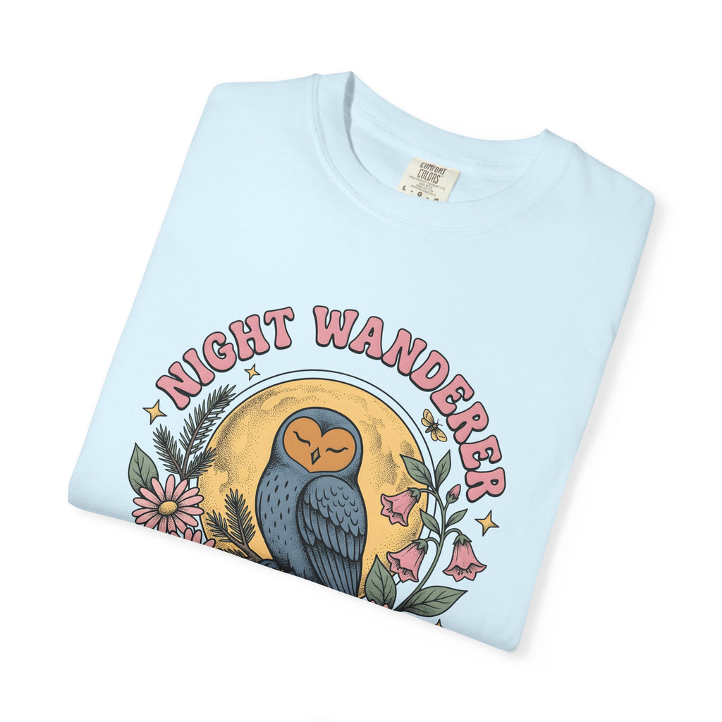 Owl Night Shirt Boho Chic Wilderness Gift Women Classic Tee Owl T-Shirt Hippie Fan Retro Tshirt Nature Graphic Doodle Garden Blooms Tshirt
