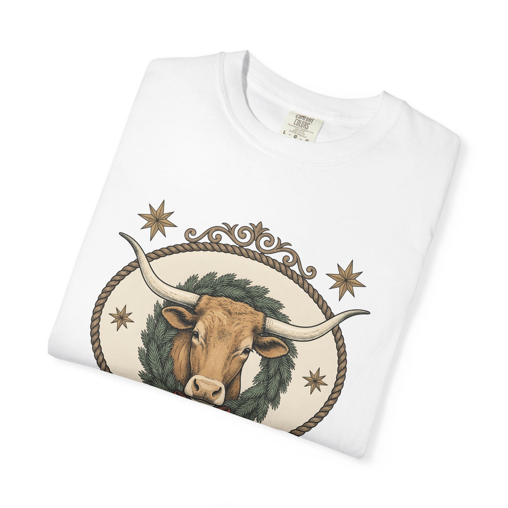 Longhorn Bull Shirt Christmas Rodeo Gift Women Line Art Tee Bull T-Shirt Xmas Fan Rodeo Graphic Tshirt Cartoon Crown Tshirt