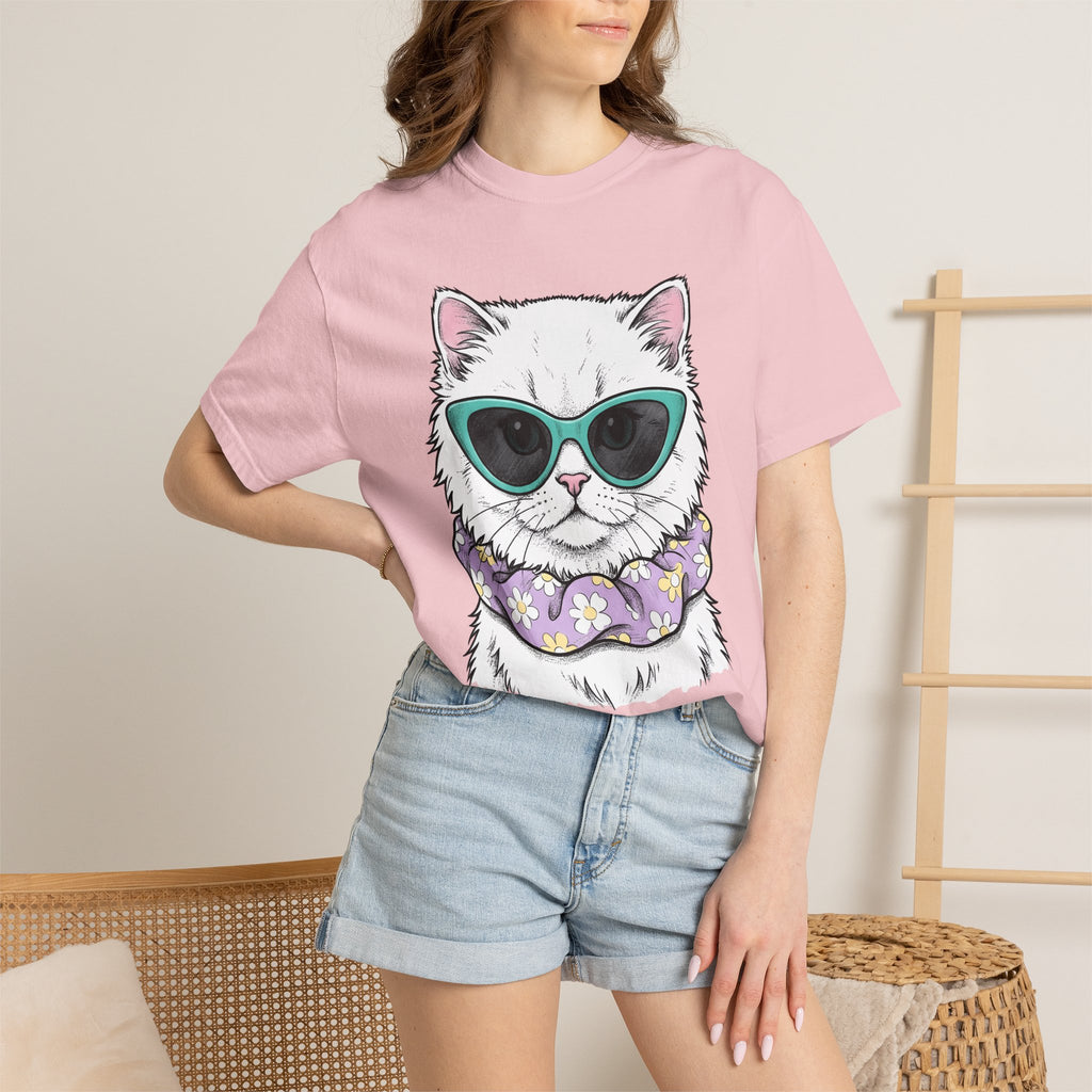 White Kitten Shirt Easter Pet Gift Women Sketch Tee Kitten T-Shirt Easter Fan Drawing Graphic Vintage Flower Scarf Tshirt