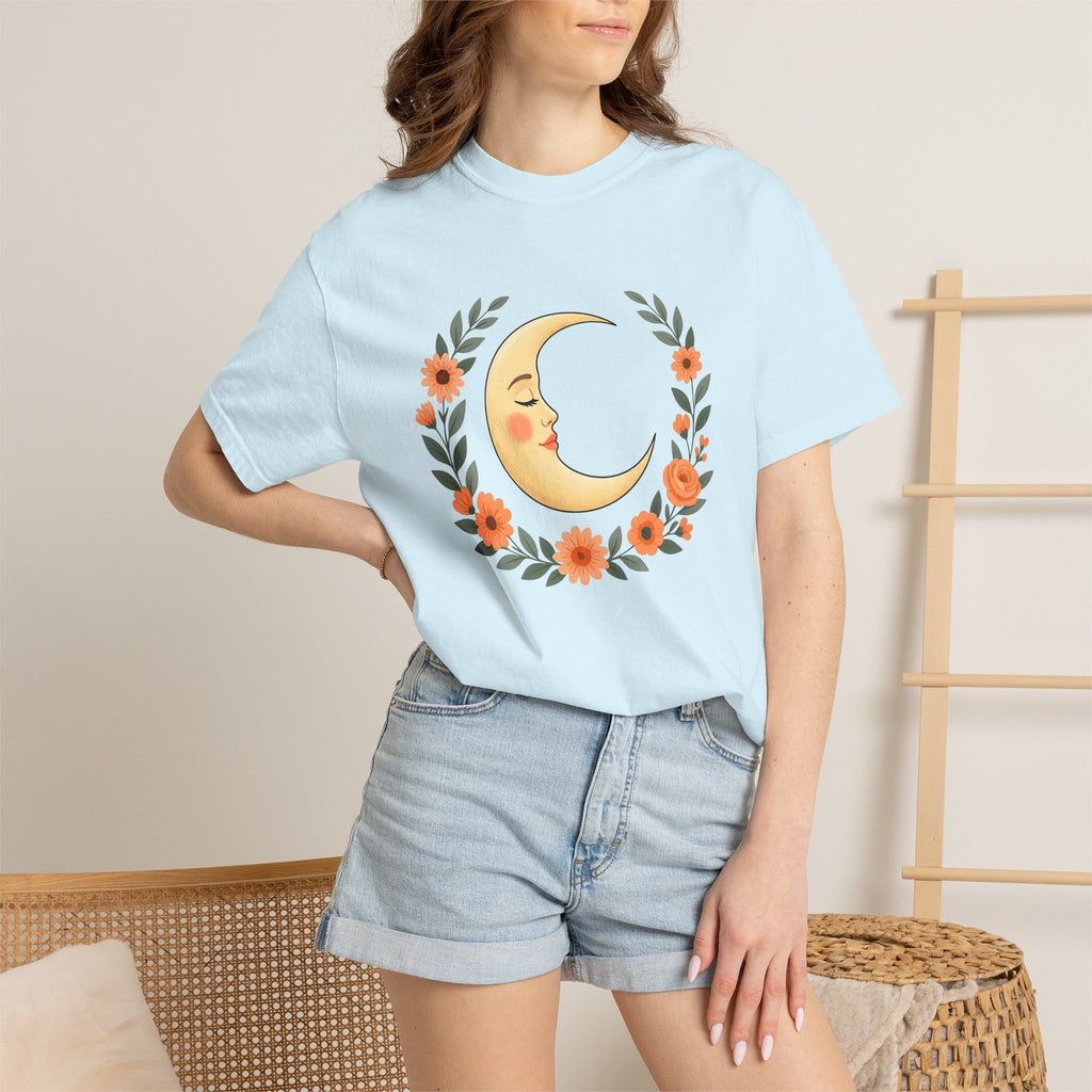 Crescent Moon Shirt Boho Chic Astrology Gift Women Hippie Tee Lunar T-Shirt Bohemian Fan Psychedelic Tshirt Zodiac Graphic Retro Flower