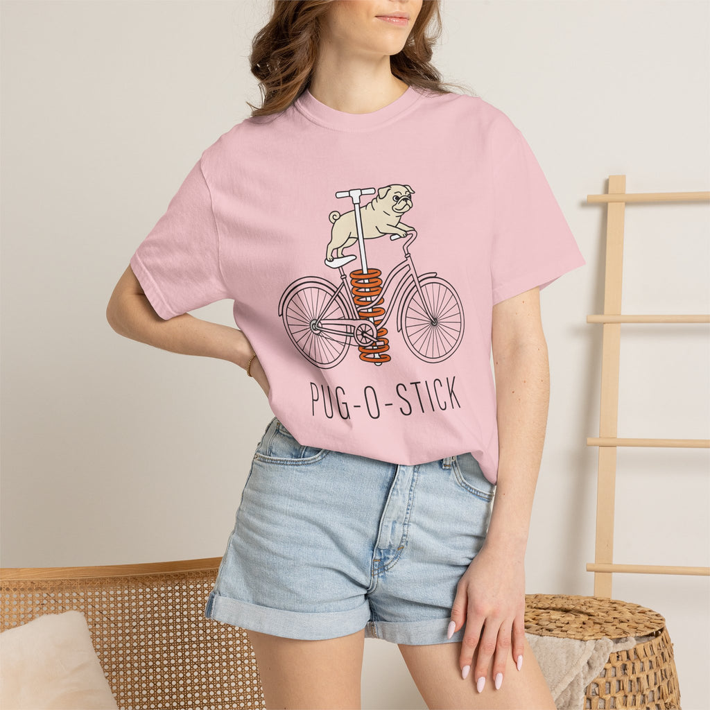 Pug Bicycle Shirt Funny Dog Gift Women Cartoon Tee Doggy T-Shirt Humor Fan Comic Tshirt Canine Graphic Minimalist Pogo Stick Tshirt