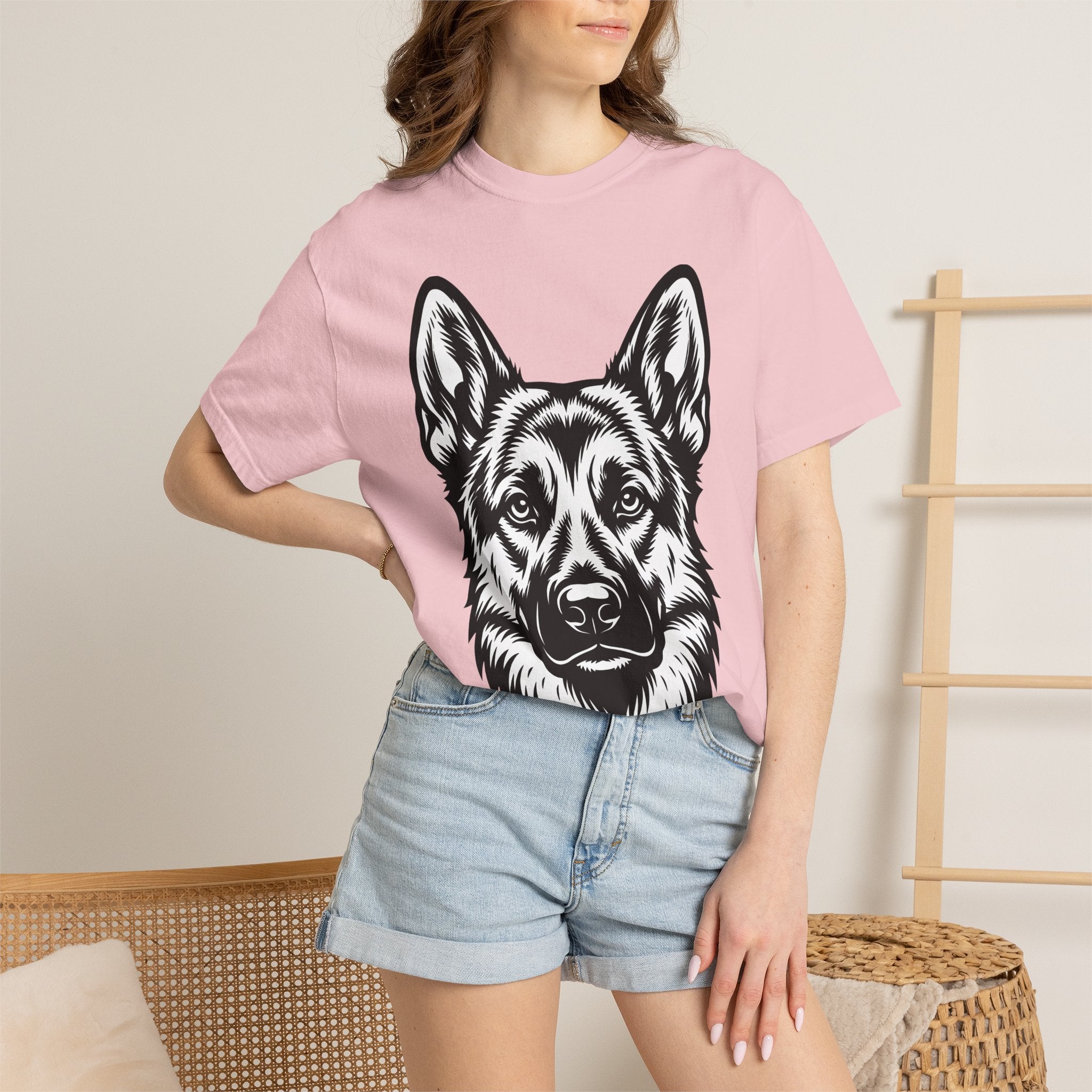 German Shepherd Shirt Dog Pets Gift Women Line Art Tee Alsatian T-Shirt Dog Fan Shepherd Drawing Graphic Vintage Dog Face Tshirt