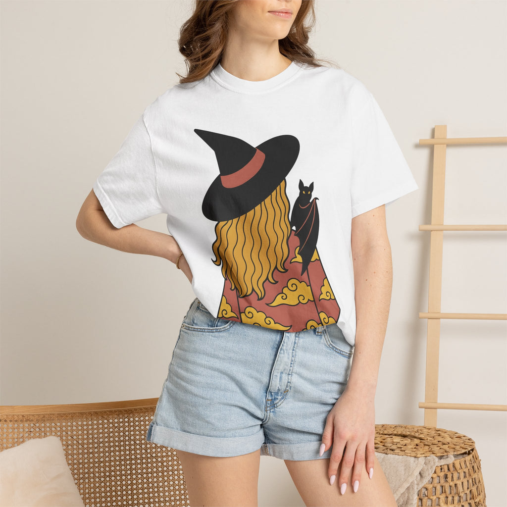 Witch Bat Shirt Halloween Spell Gift Women Animated Tee Vampire Bat T-Shirt Horror Fan Cartoon Tshirt Magic Graphic Basic Clouds Tshirt