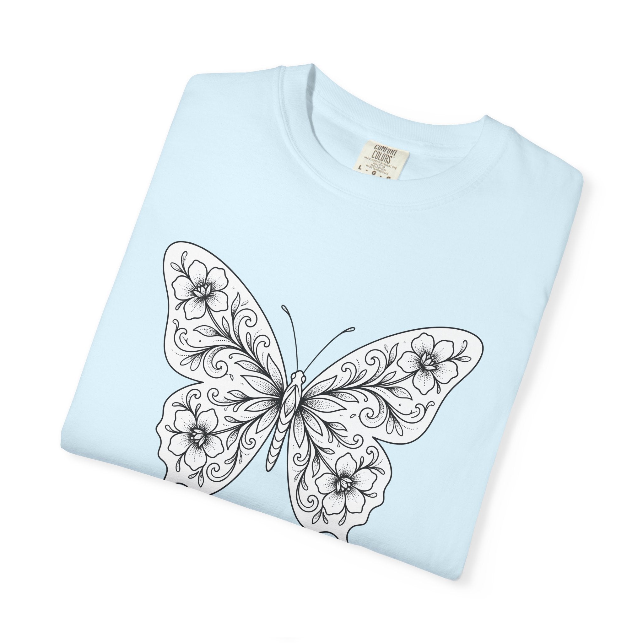 Butterfly Floral Shirt Animals & Flowers Nature Gift Women Line Art Tee Butterfly T-Shirt Wildlife Fan Hand Drawn Tshirt Outdoor Graphic