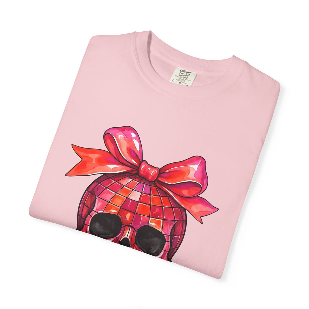 Disco Skull Shirt Halloween Party Gift Women Watercolor Tee Sugar Skull T-Shirt Horror Fan Halloween Art Tshirt Party Graphic Retro Bow