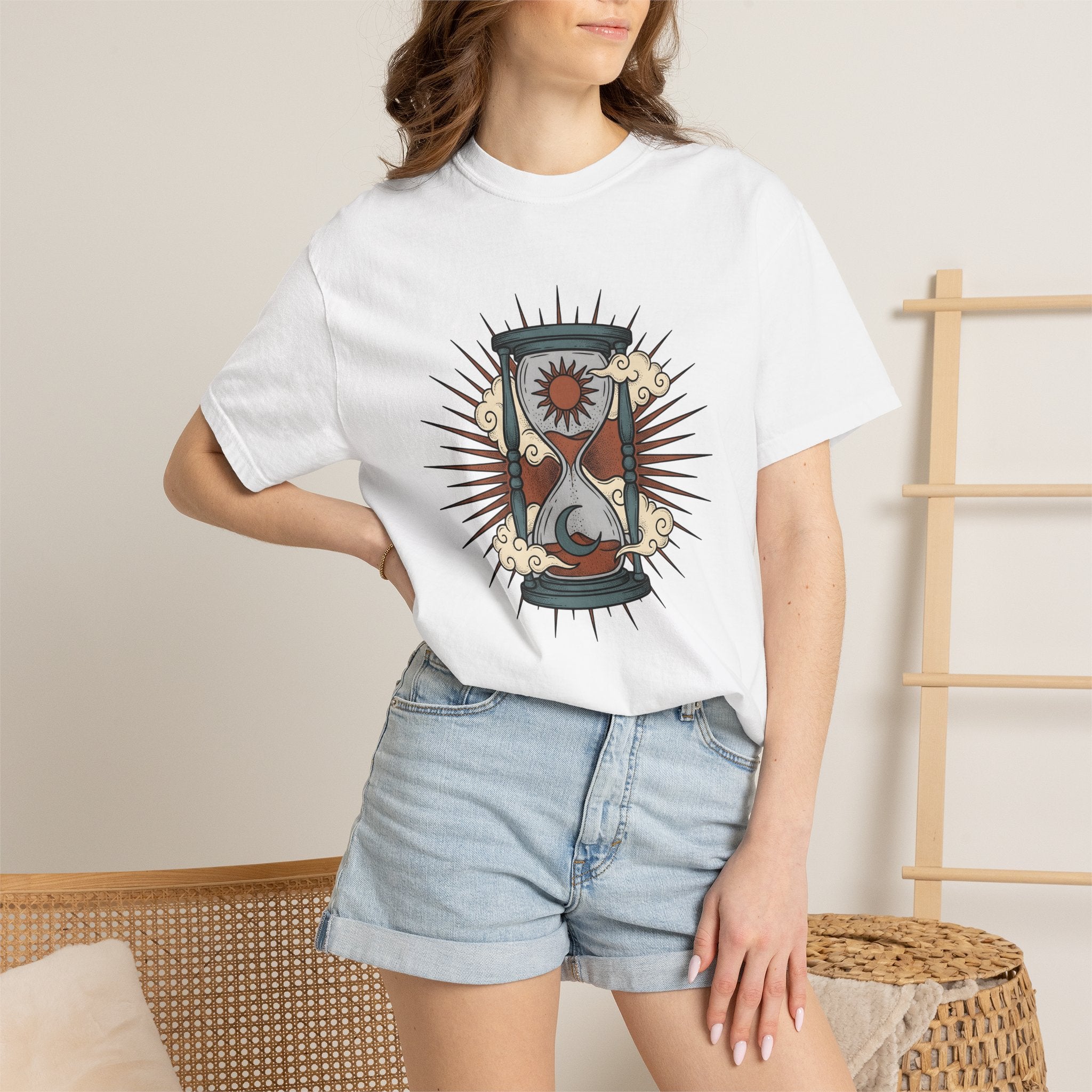 Hourglass Sun Moon Shirt Boho Chic Astrology Gift Women Hippie Tee Timeglass T-Shirt Bohemian Fan Psychedelic Tshirt Zodiac Graphic Retro