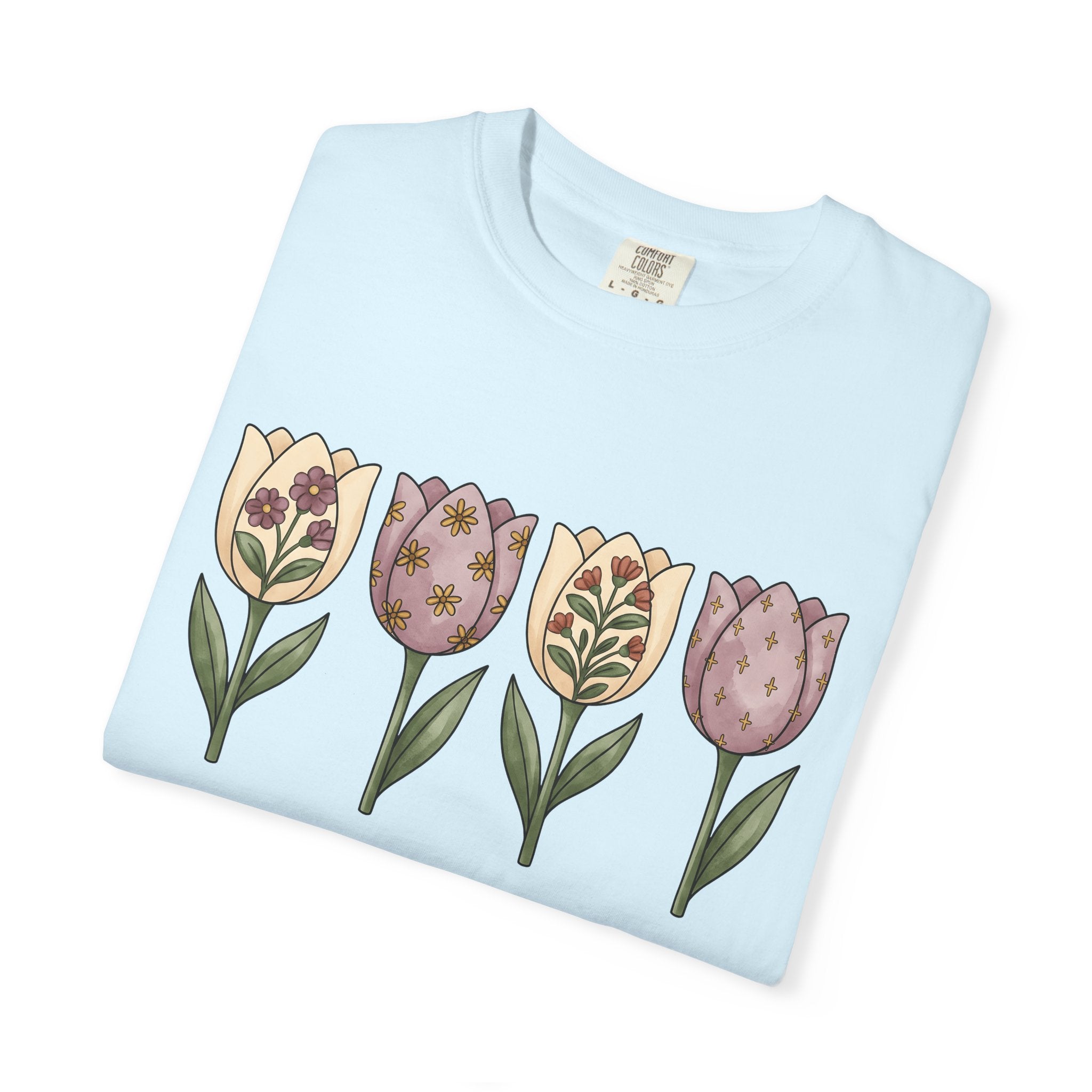 Tulip Bouquet Shirt Easter Blossom Gift Women Tribal Tee Flower Arrangement T-Shirt Spring Fan Floral Tshirt Bloom Graphic Painterly Flower